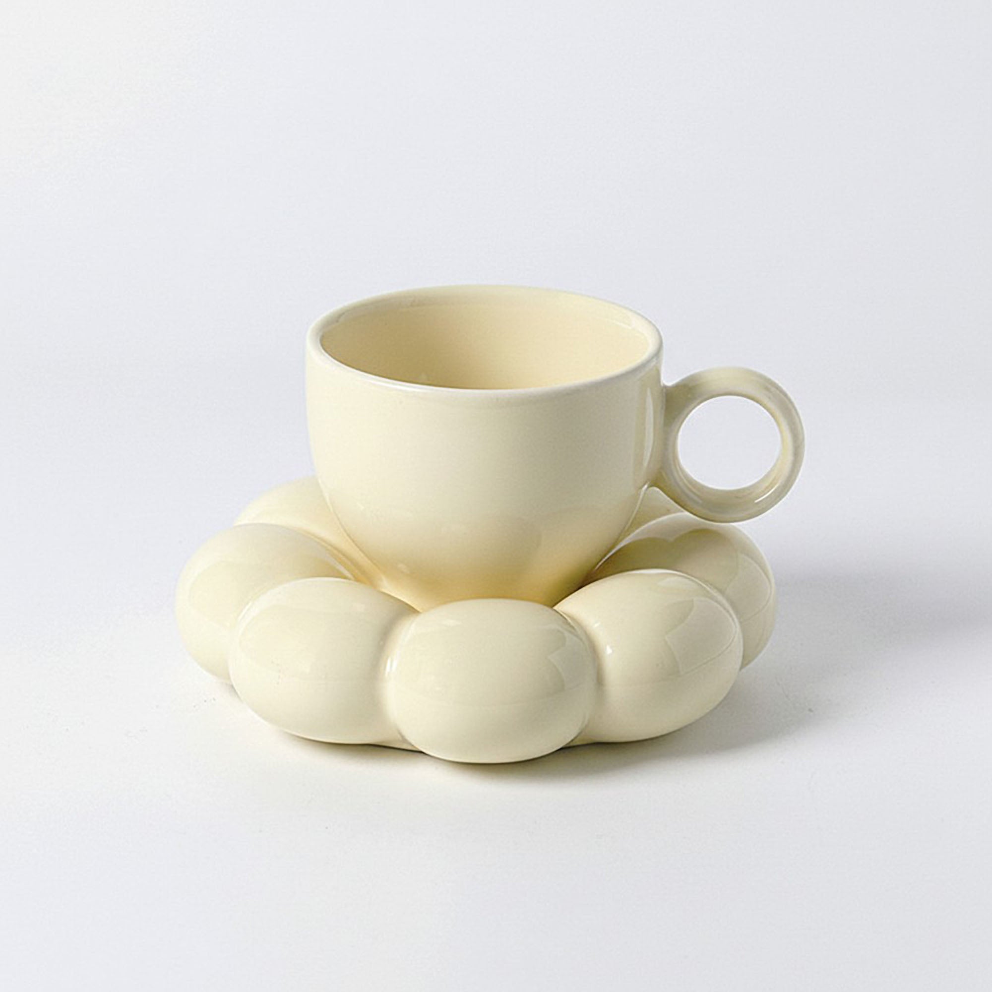 Anna-Kaci Sculpted Bubble Base Ceramic Coffee Mug with Matching Saucer