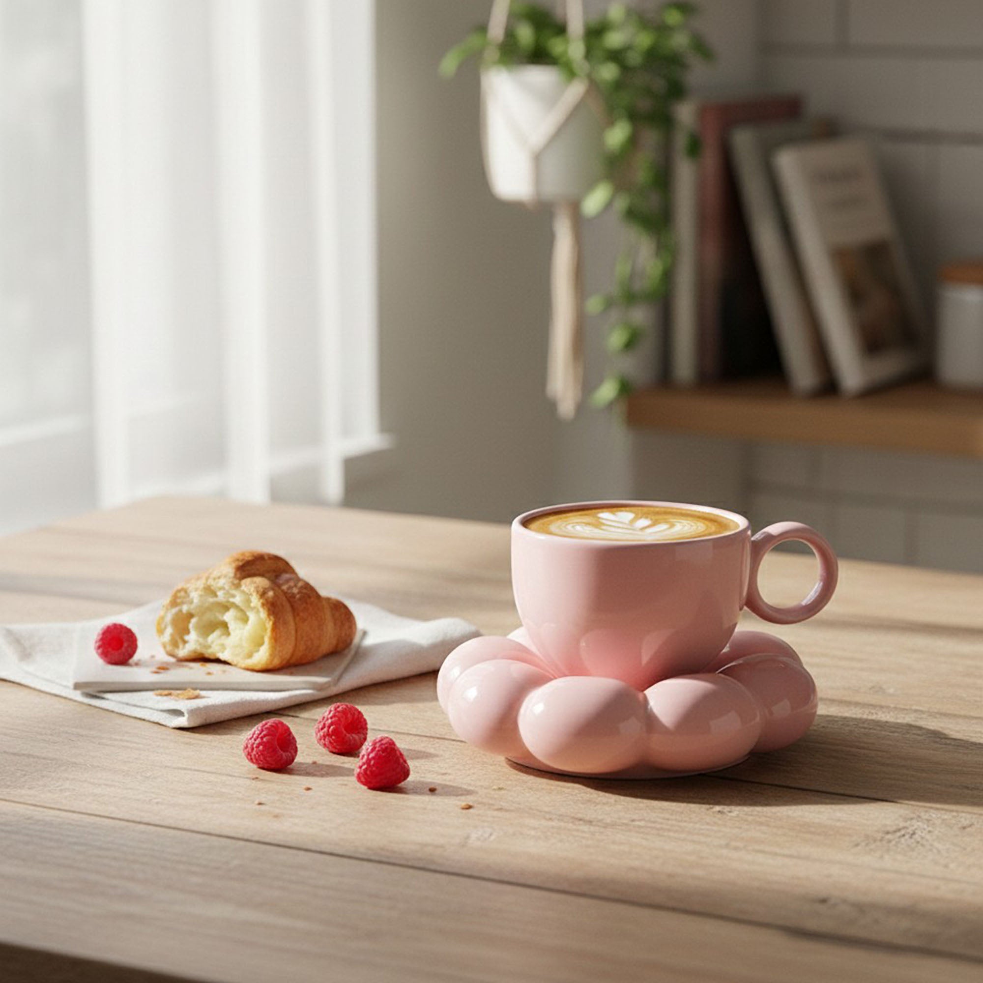 Anna-Kaci Sculpted Bubble Base Ceramic Coffee Mug with Matching Saucer