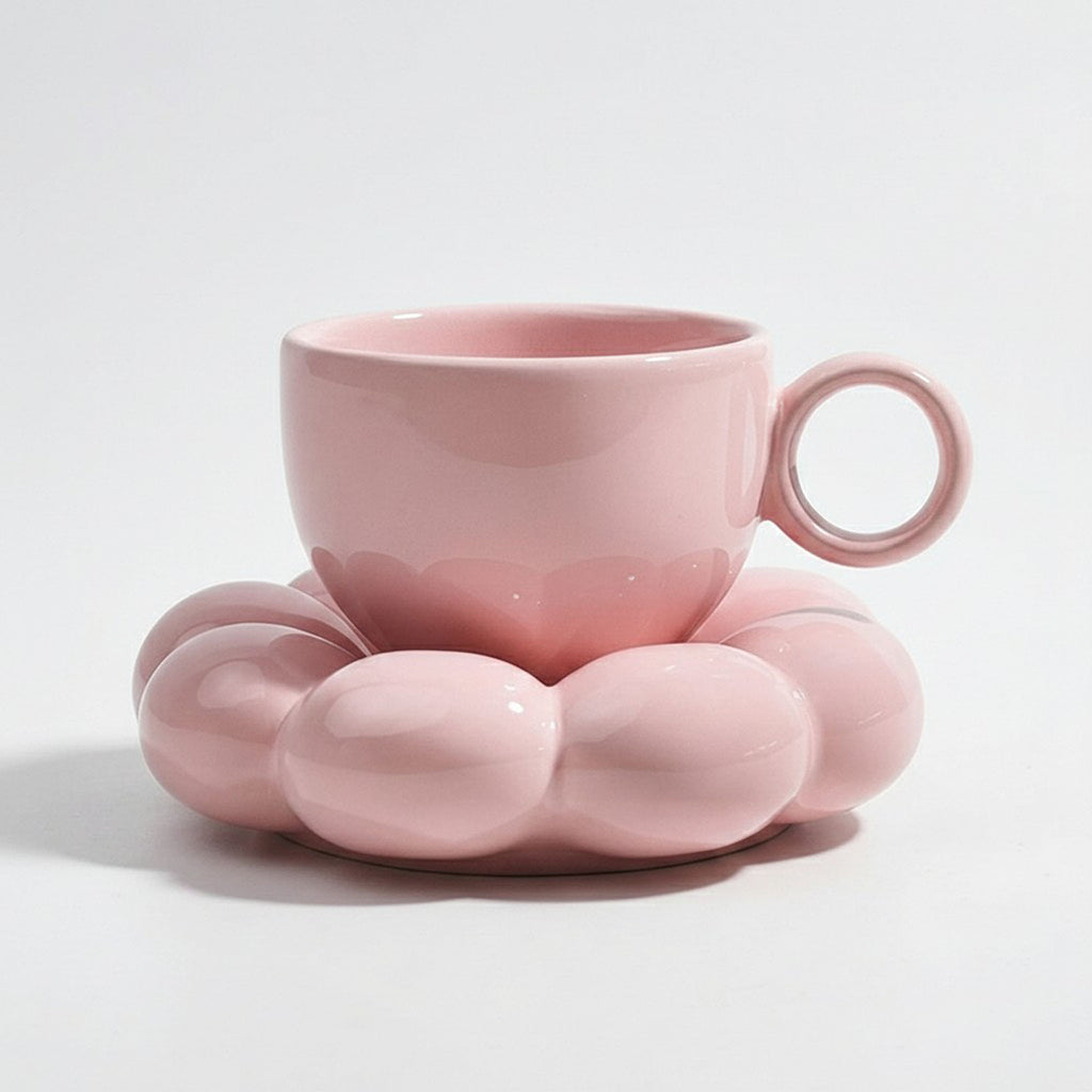 Anna-Kaci Sculpted Bubble Base Ceramic Coffee Mug with Matching Saucer