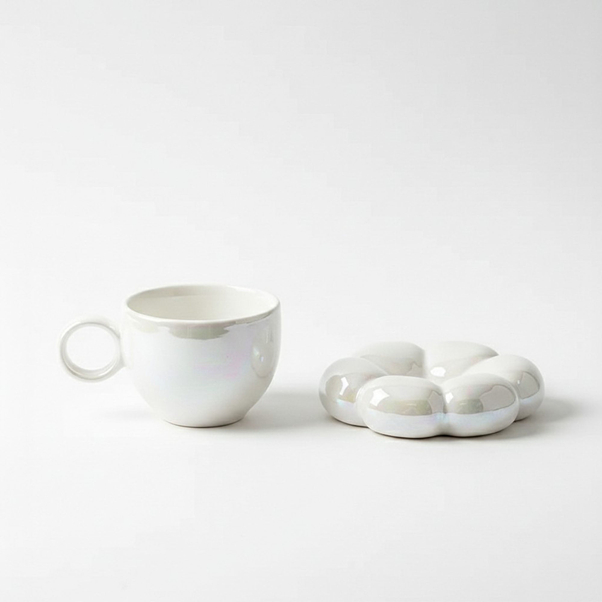 Anna-Kaci Sculpted Bubble Base Ceramic Coffee Mug with Matching Saucer
