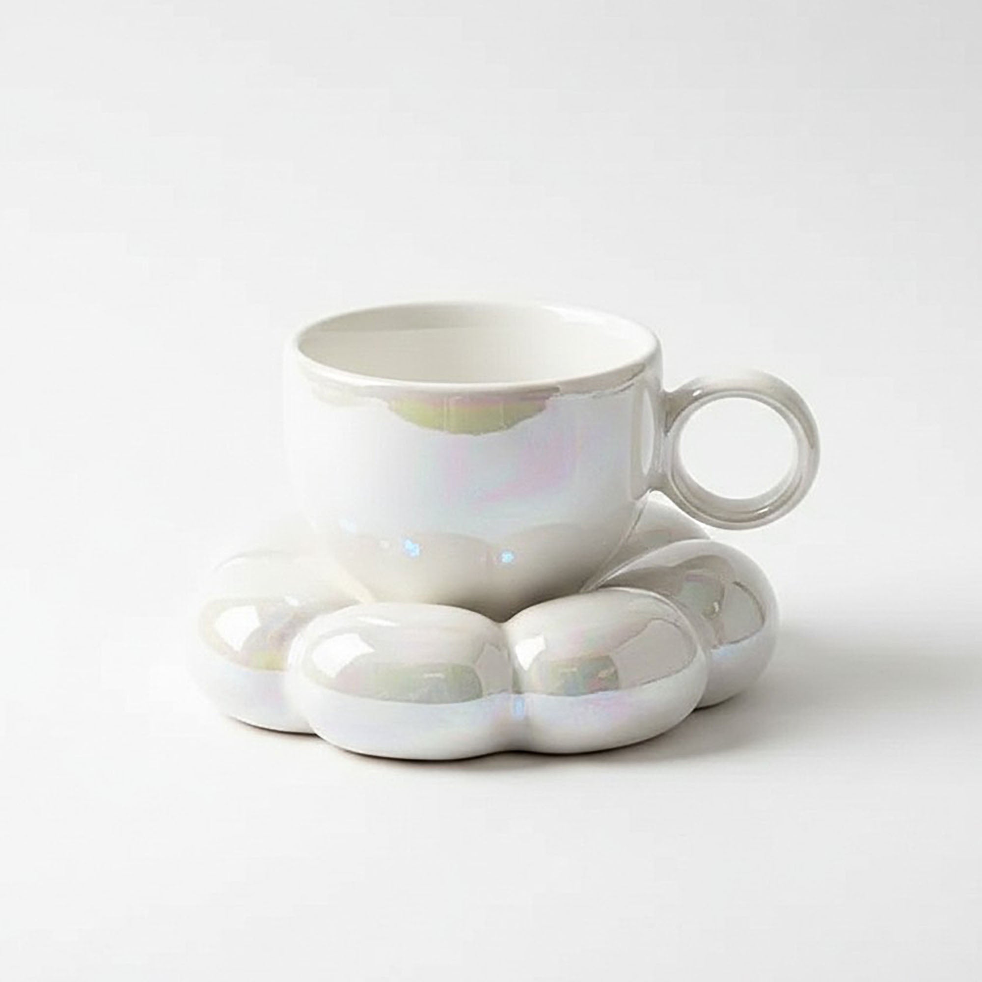 Anna-Kaci Sculpted Bubble Base Ceramic Coffee Mug with Matching Saucer