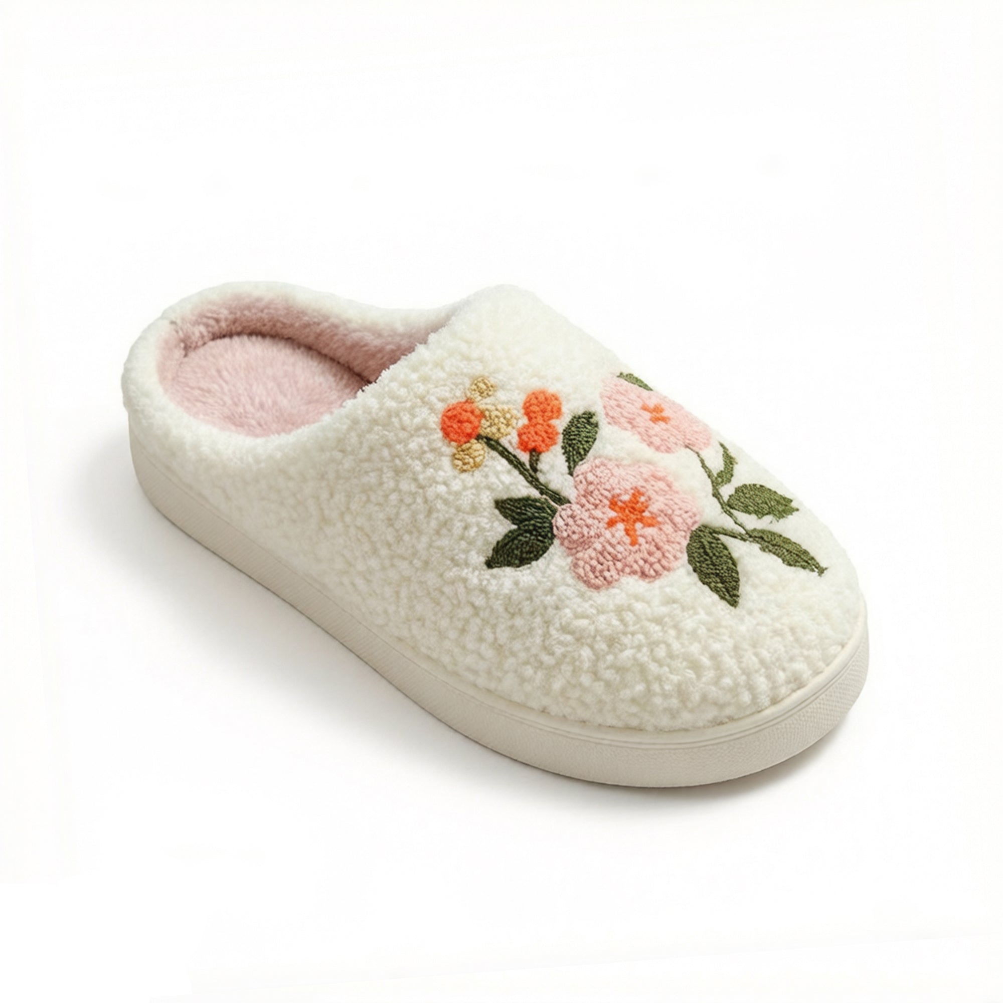 Anna-Kaci Women's Sherpa Lined Closed Toe Slippers with Floral Embroidery