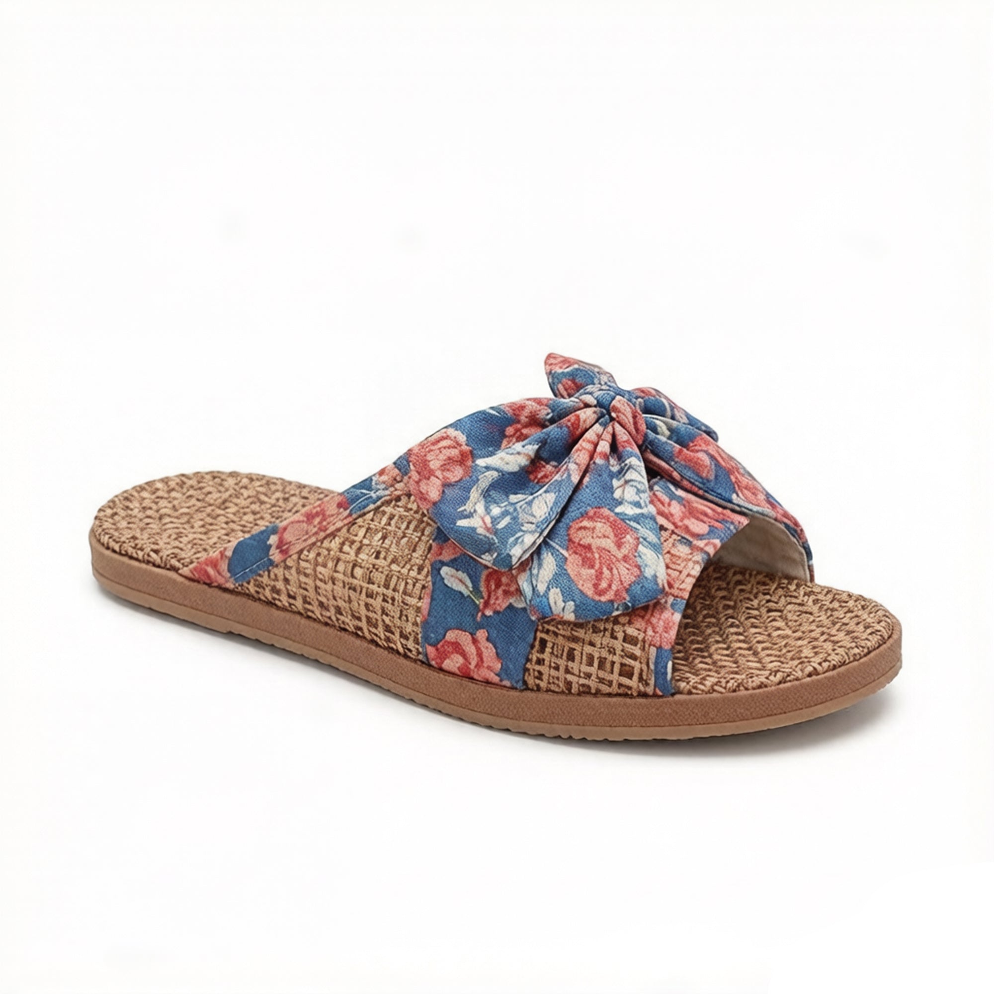 Anna-Kaci Women's Woven Indoor Slippers with Floral Bow Detail
