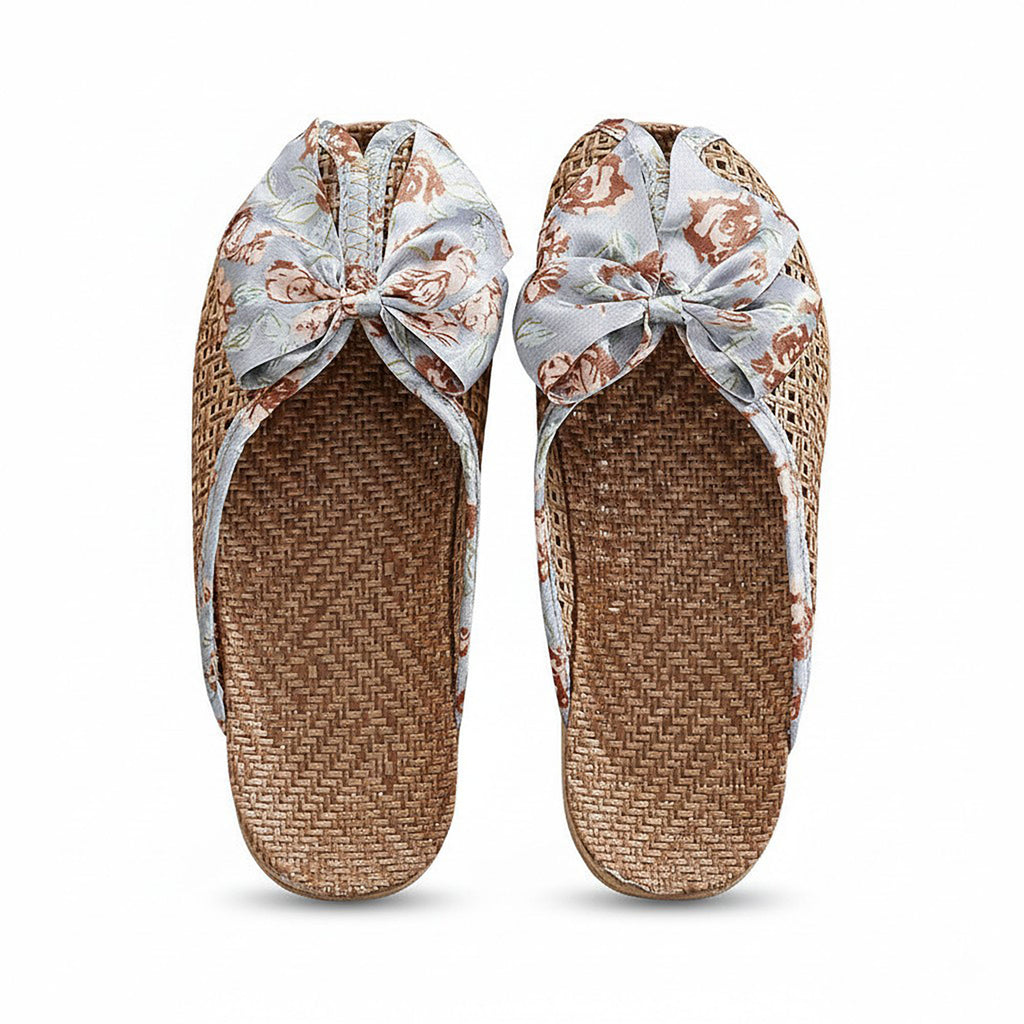 Anna-Kaci Women's Woven Indoor Slippers with Floral Bow Detail