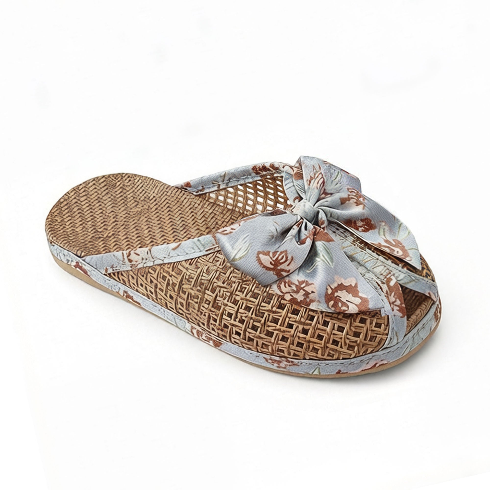 Anna-Kaci Women's Woven Indoor Slippers with Floral Bow Detail
