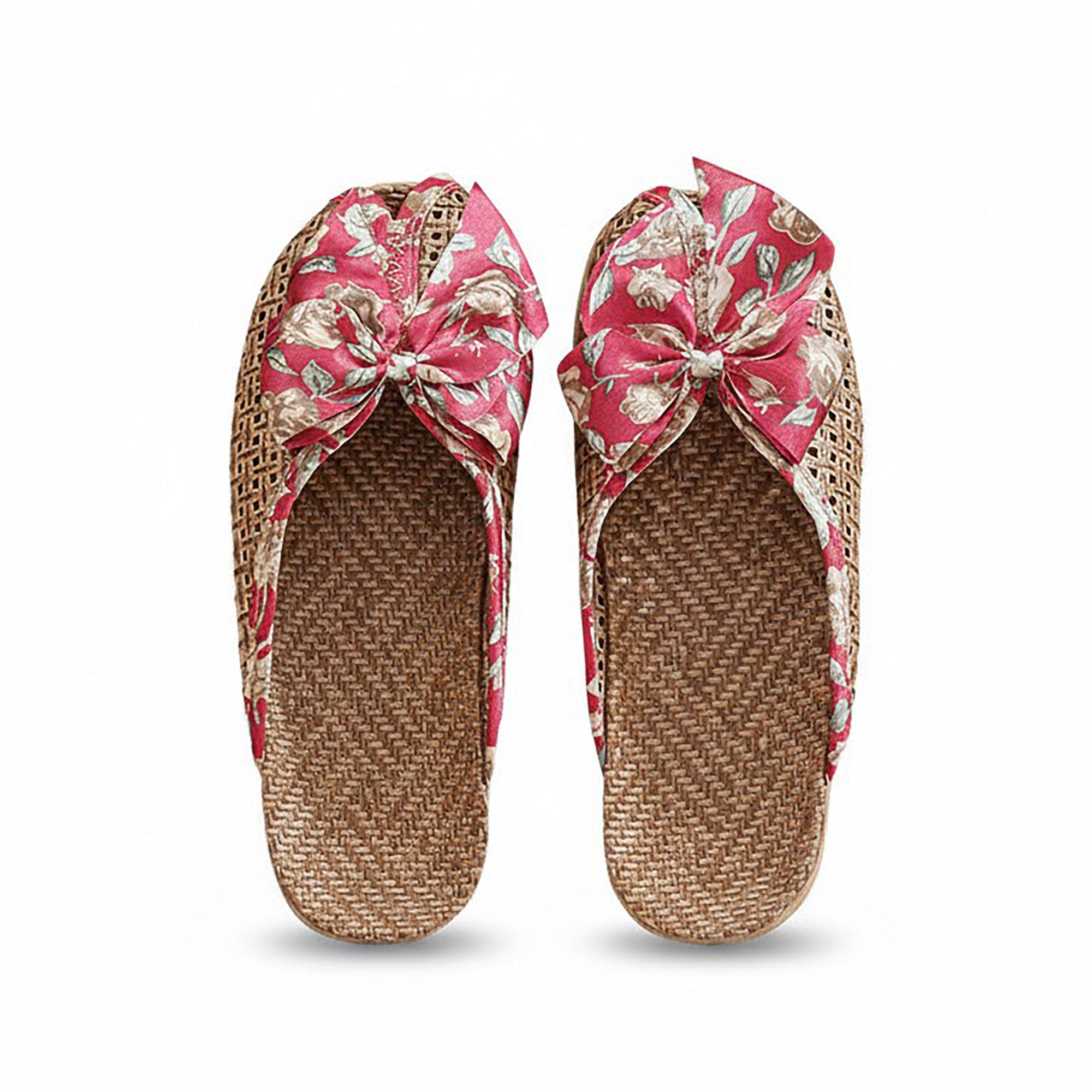 Anna-Kaci Women's Woven Indoor Slippers with Floral Bow Detail