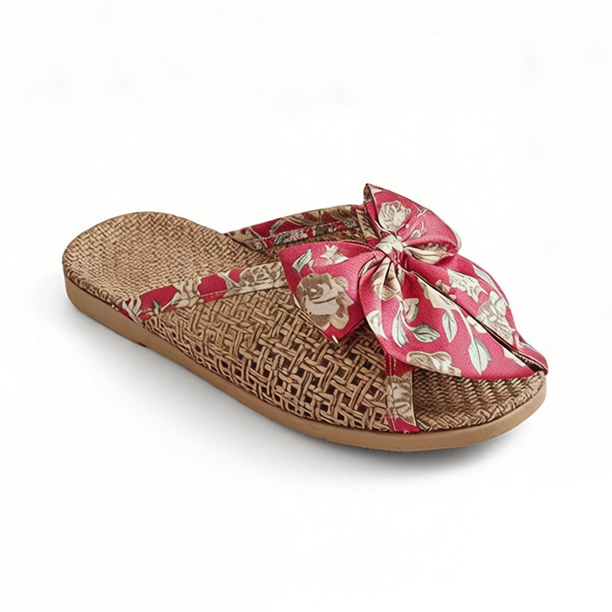 Anna-Kaci Women's Woven Indoor Slippers with Floral Bow Detail