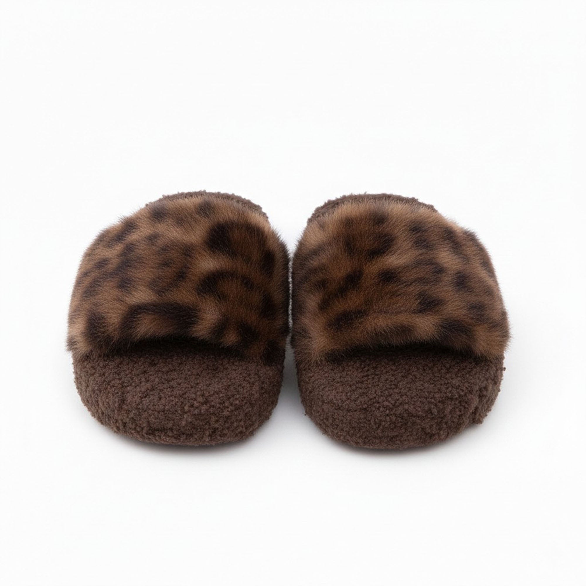 Anna-Kaci Women's Leopard Faux Fur Slide Slippers with Plush Footbed