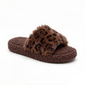 Anna-Kaci Women's Leopard Faux Fur Slide Slippers with Plush Footbed