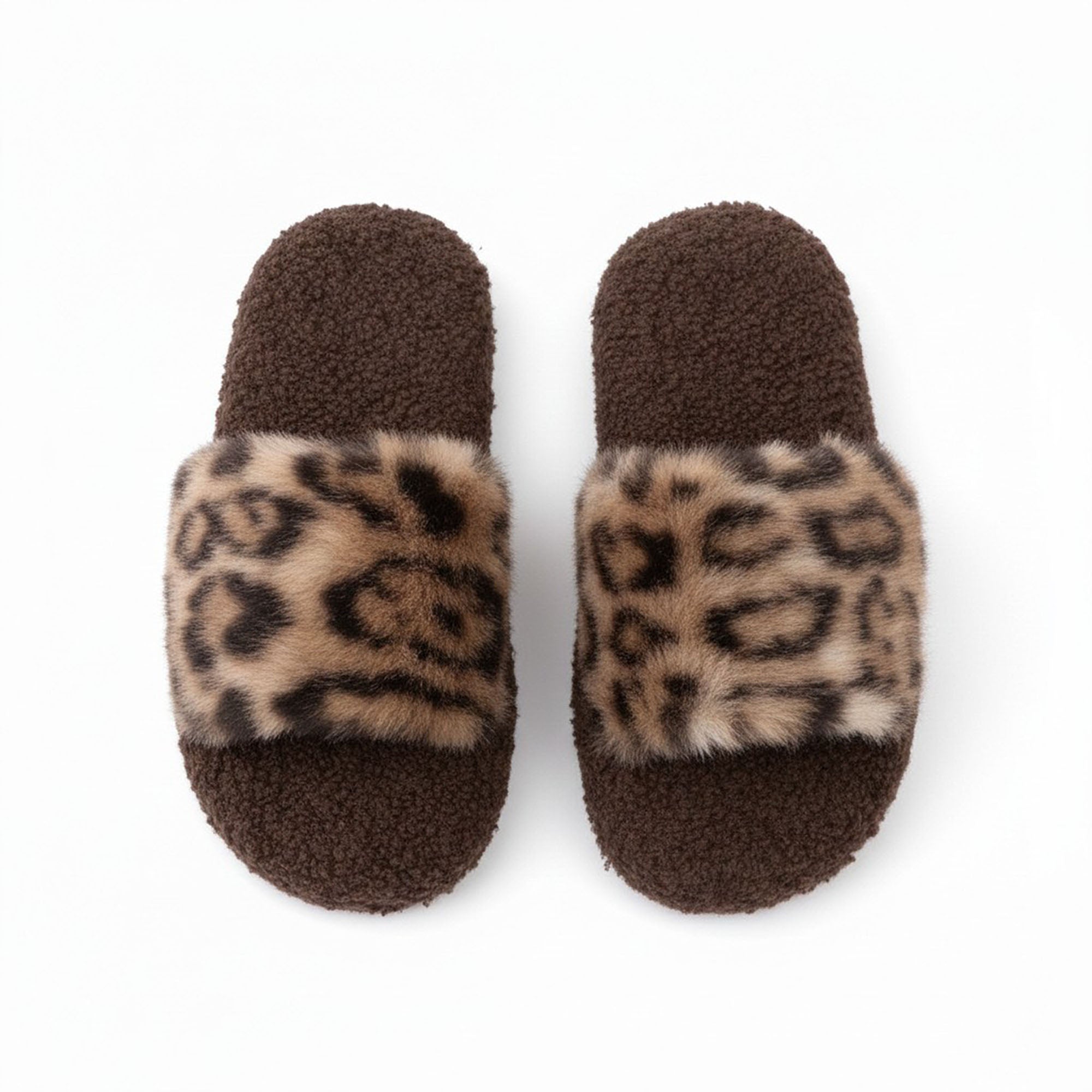 Anna-Kaci Women's Leopard Faux Fur Slide Slippers with Plush Footbed