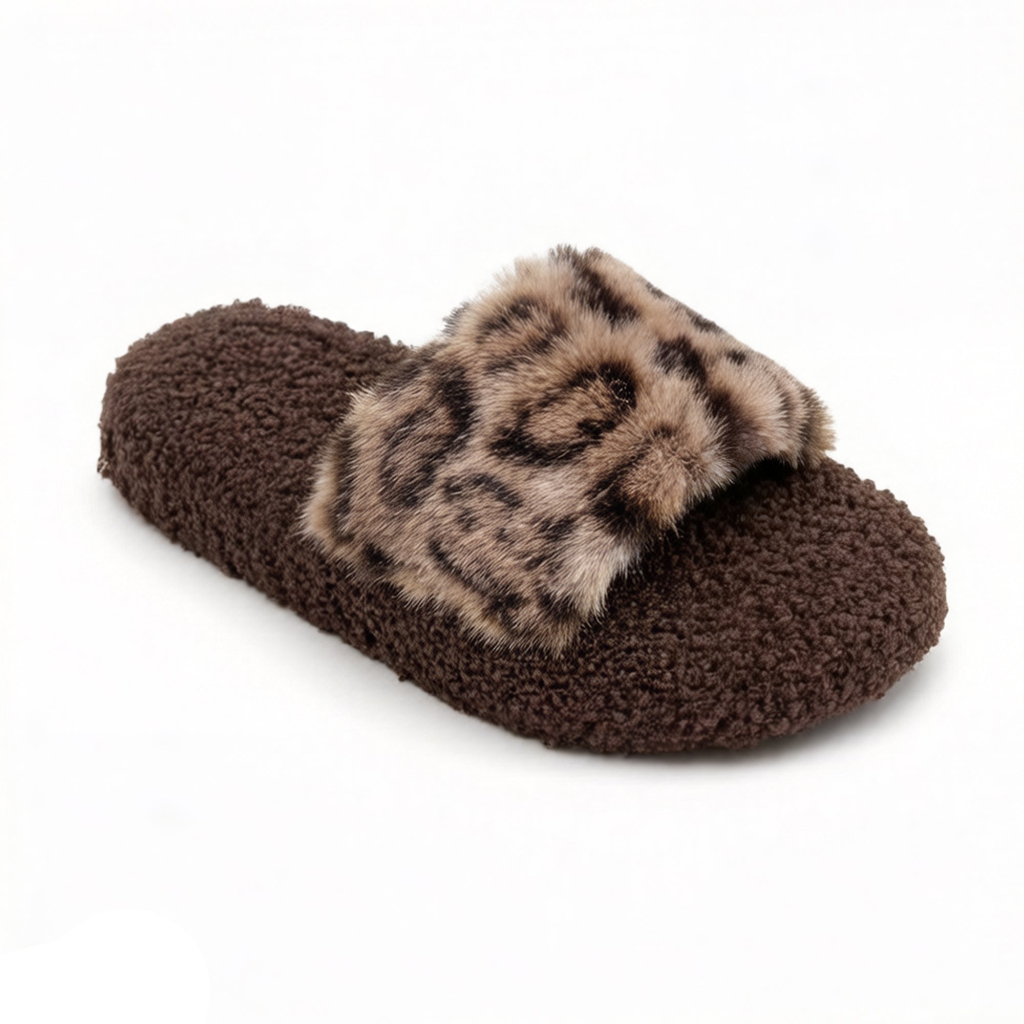 Anna-Kaci Women's Leopard Faux Fur Slide Slippers with Plush Footbed