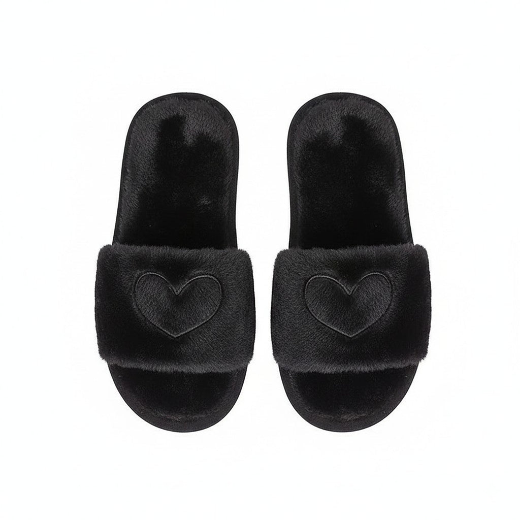Anna-Kaci Women's Plush Heart Detail Slide Slippers with Cushioned Sole