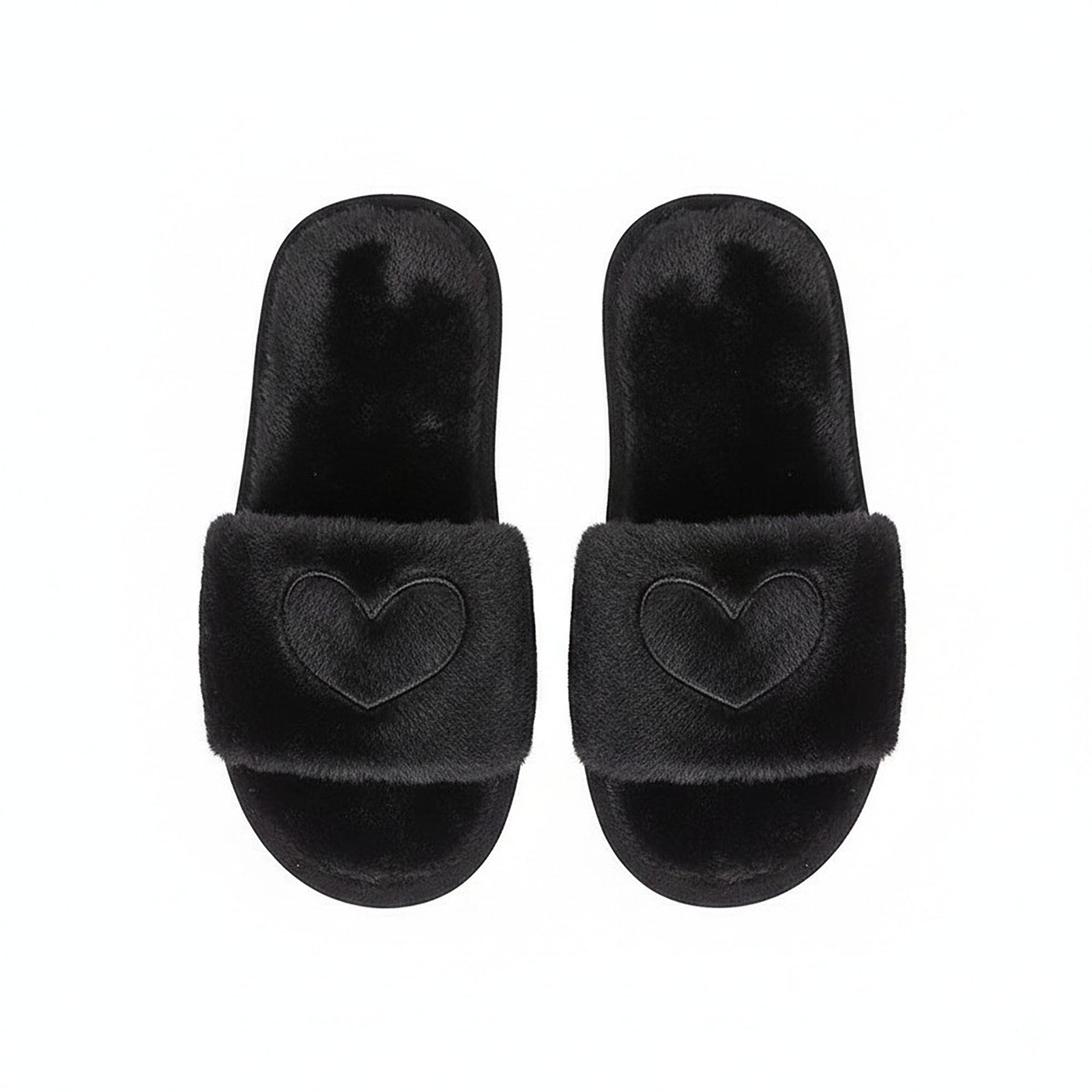 Anna-Kaci Women's Plush Heart Detail Slide Slippers with Cushioned Sole