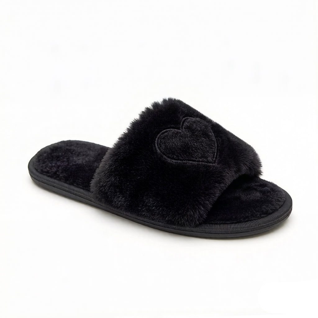 Anna-Kaci Women's Plush Heart Detail Slide Slippers with Cushioned Sole