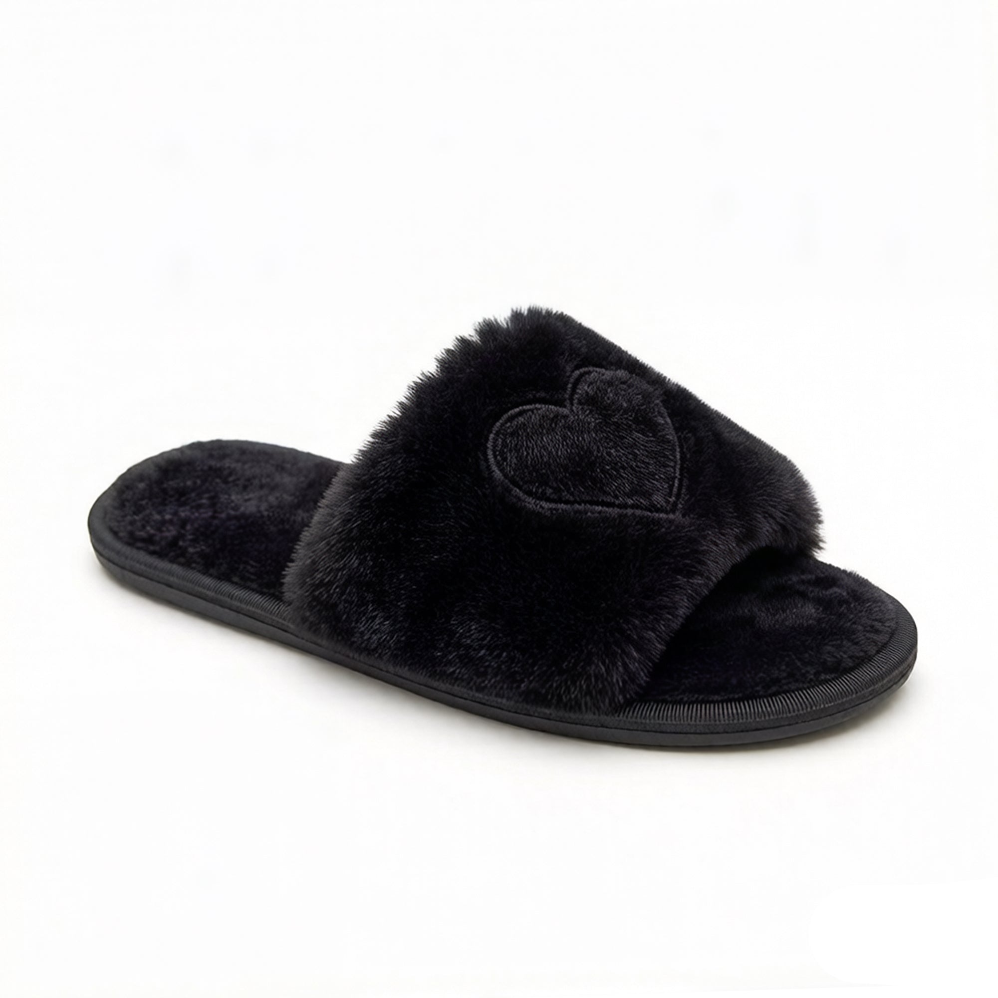 Anna-Kaci Women's Plush Heart Detail Slide Slippers with Cushioned Sole