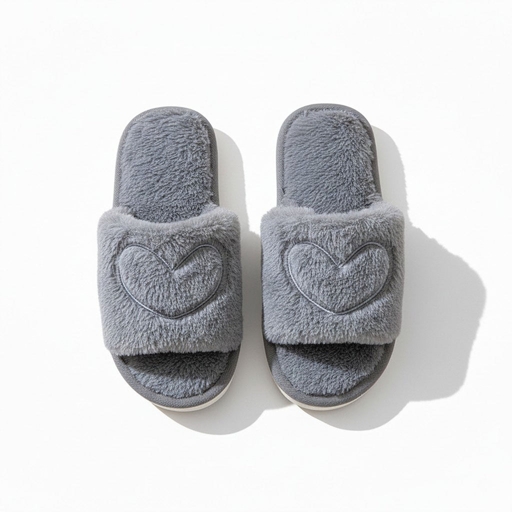 Anna-Kaci Women's Plush Heart Detail Slide Slippers with Cushioned Sole