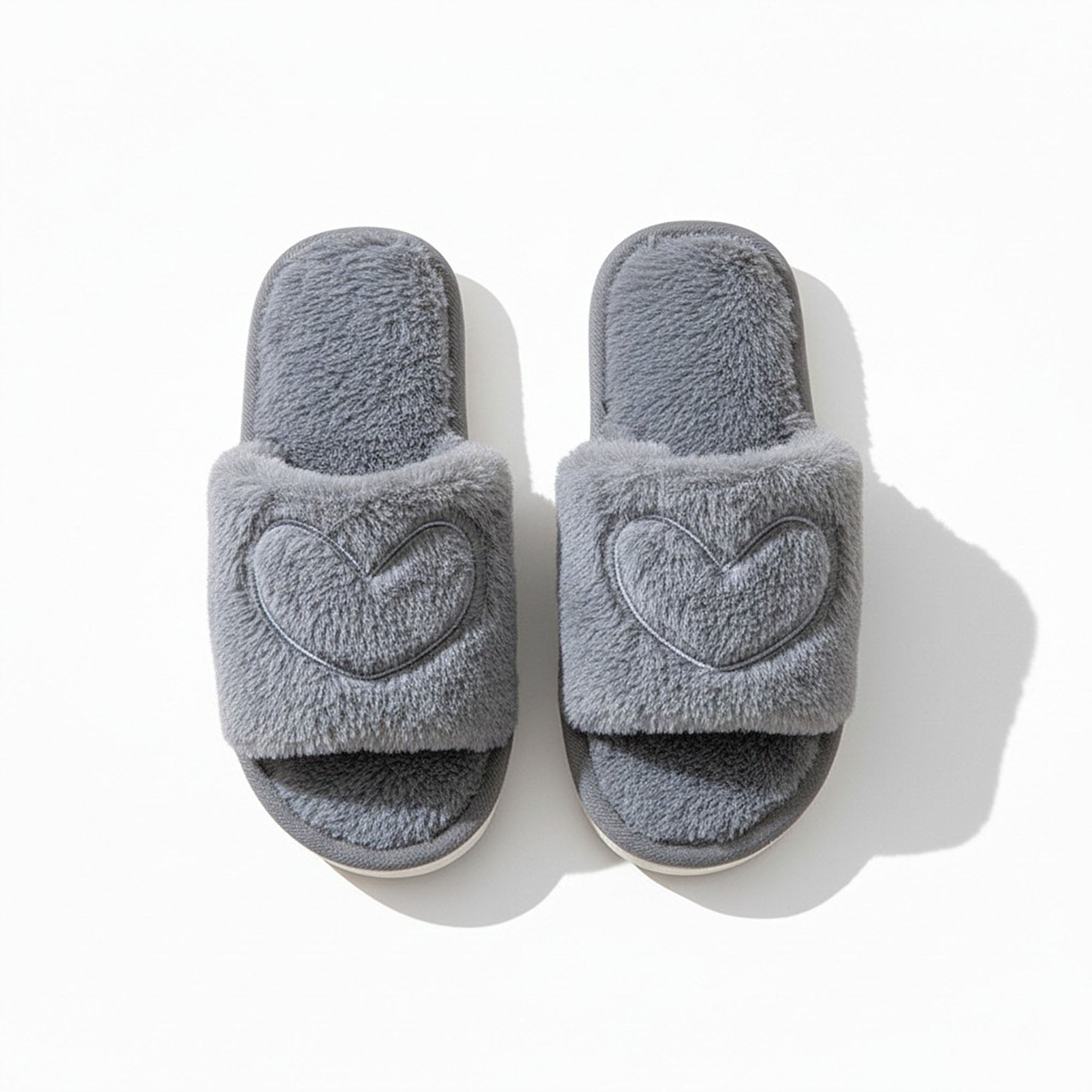 Anna-Kaci Women's Plush Heart Detail Slide Slippers with Cushioned Sole