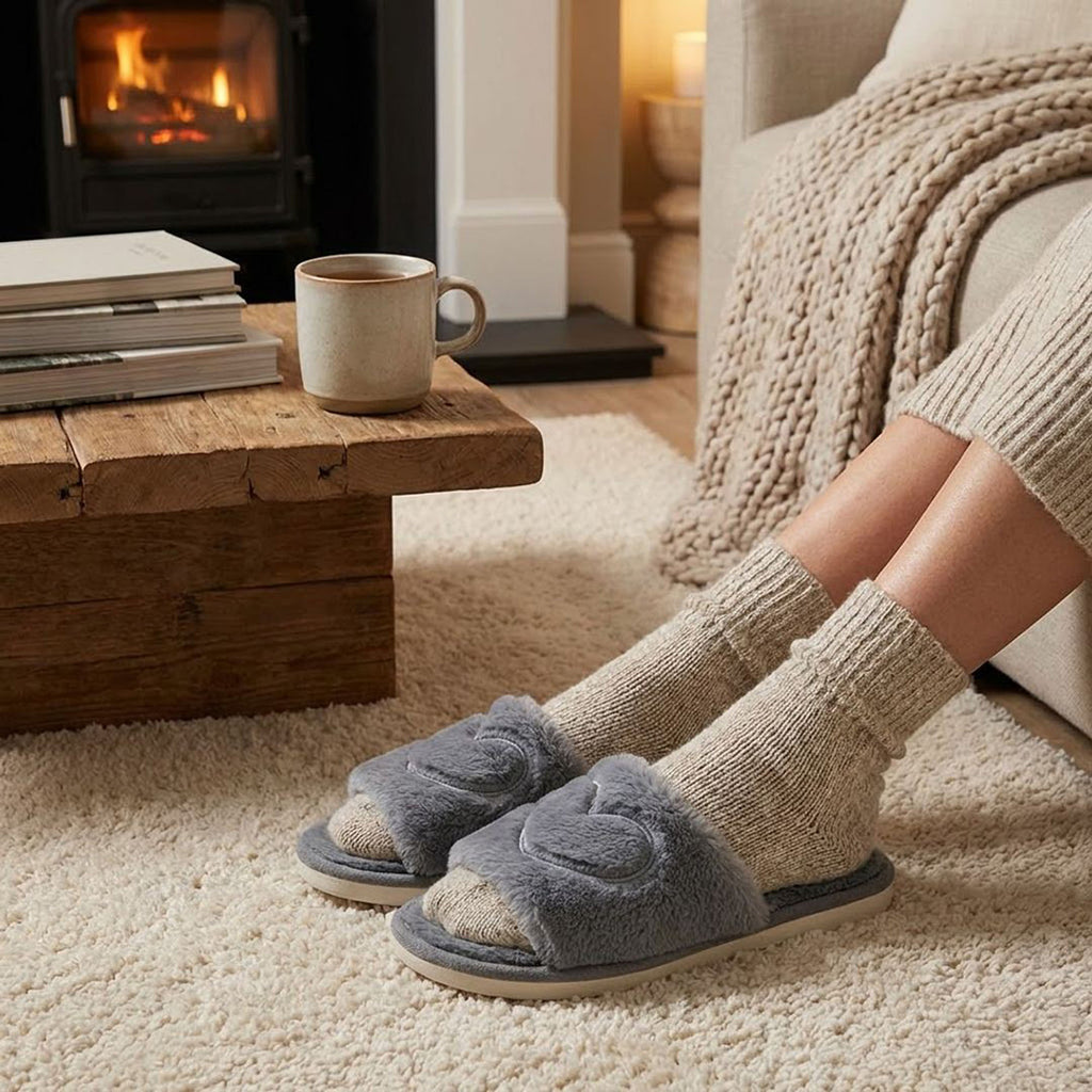 Anna-Kaci Women's Plush Heart Detail Slide Slippers with Cushioned Sole