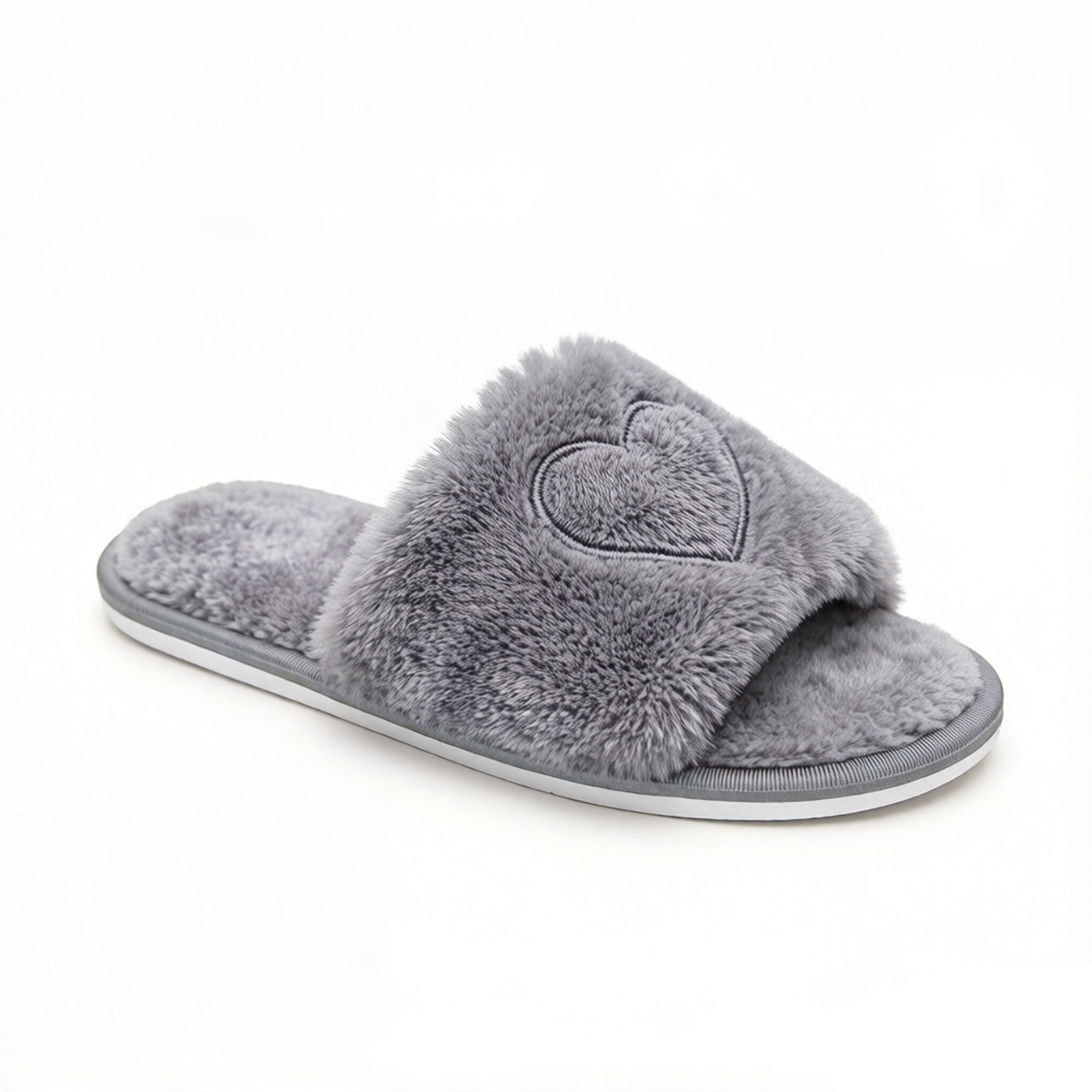 Anna-Kaci Women's Plush Heart Detail Slide Slippers with Cushioned Sole