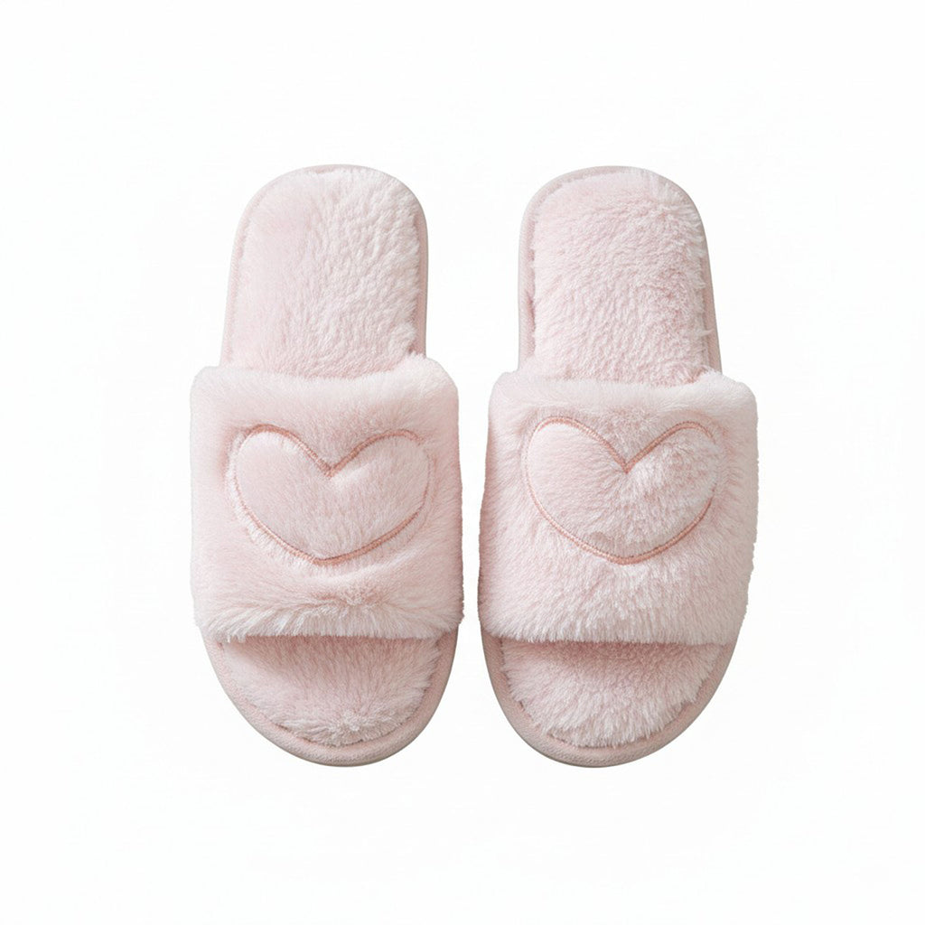 Anna-Kaci Women's Plush Heart Detail Slide Slippers with Cushioned Sole