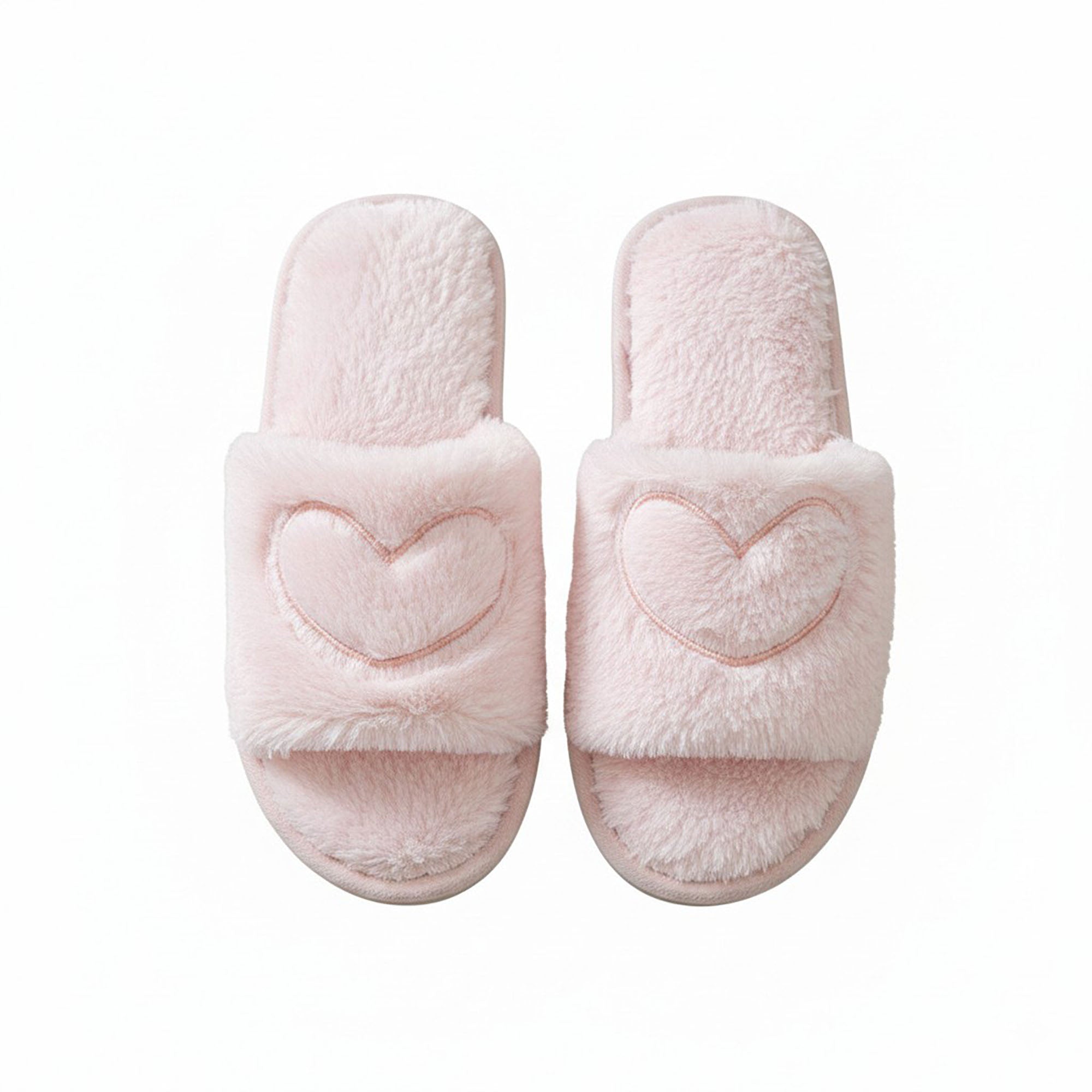 Anna-Kaci Women's Plush Heart Detail Slide Slippers with Cushioned Sole