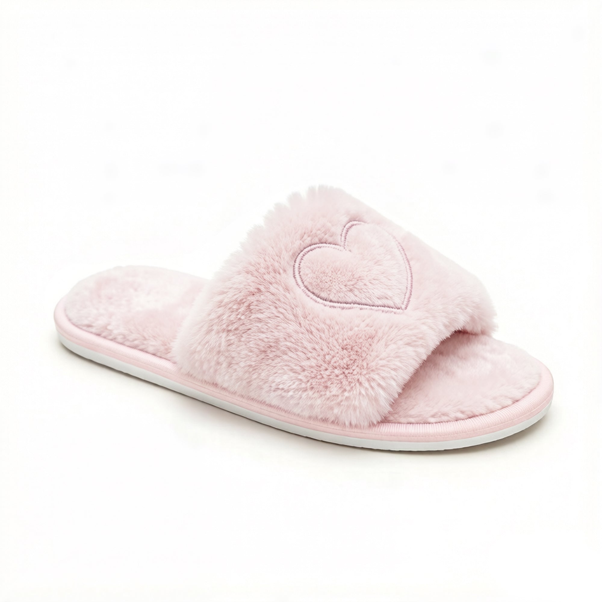 Anna-Kaci Women's Plush Heart Detail Slide Slippers with Cushioned Sole
