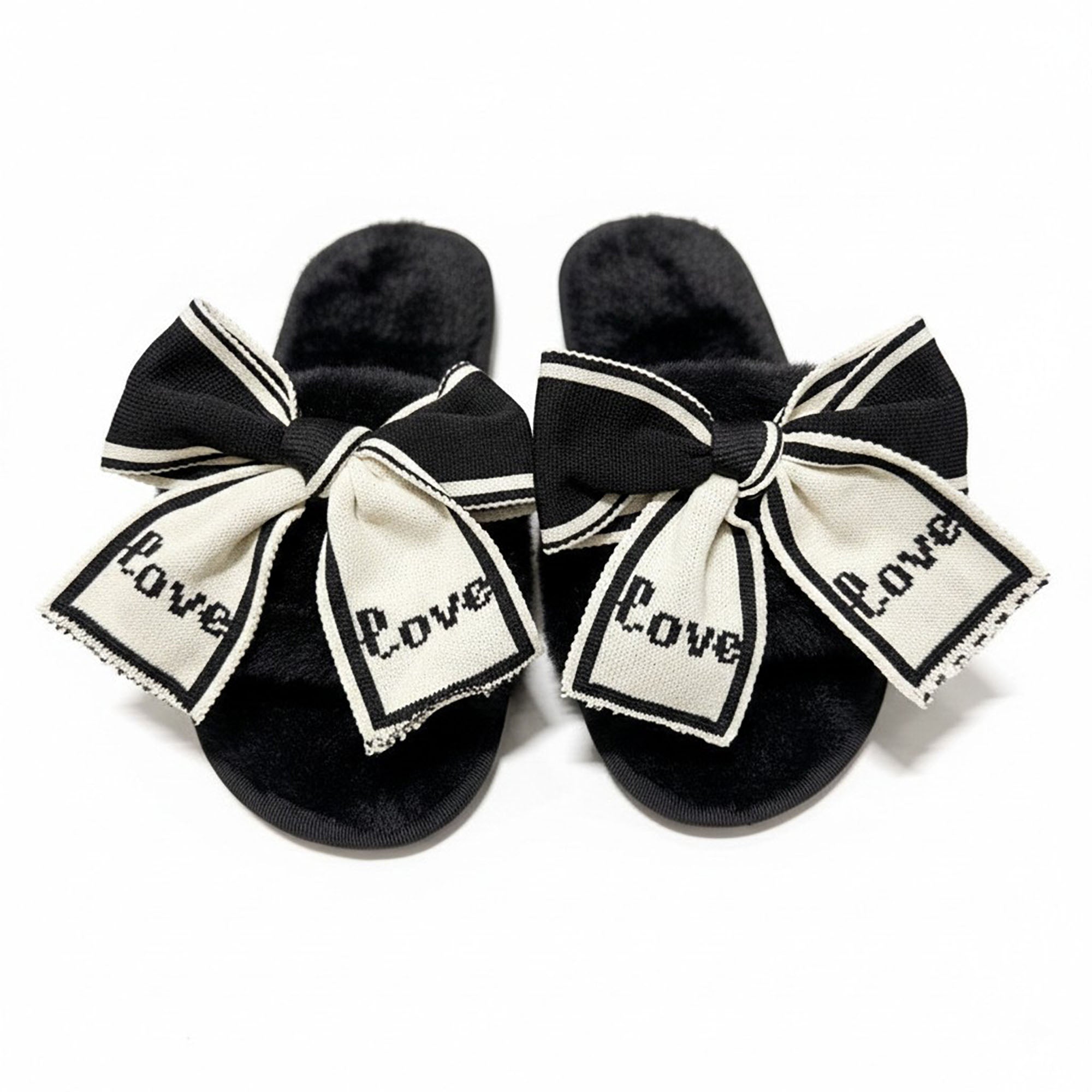Anna-Kaci Women's Plush Slide Slippers with Bow and Graphic Detail