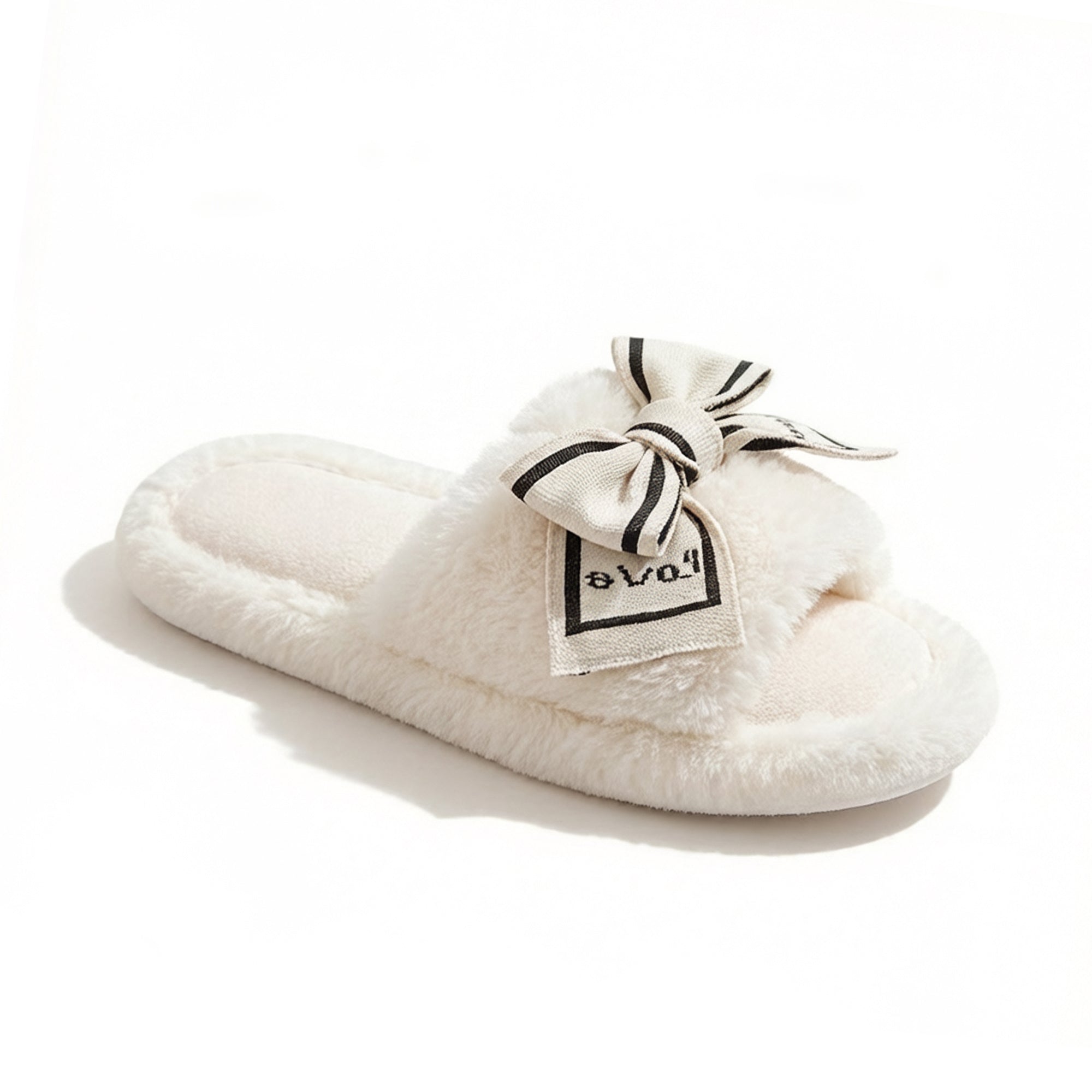 Anna-Kaci Women's Plush Slide Slippers with Bow and Graphic Detail