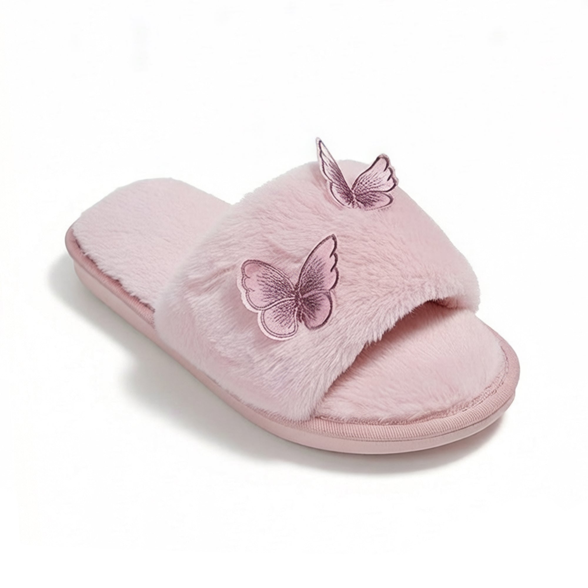 Anna-Kaci Women's Plush Slide Slippers with Embroidered Butterfly Detail