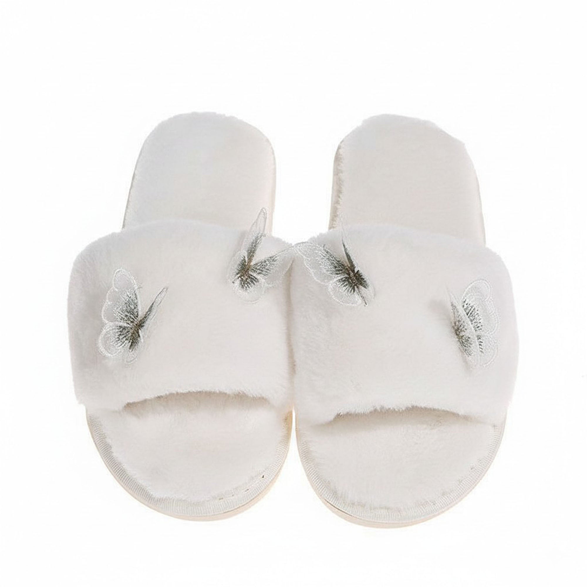 Anna-Kaci Women's Plush Slide Slippers with Embroidered Butterfly Detail