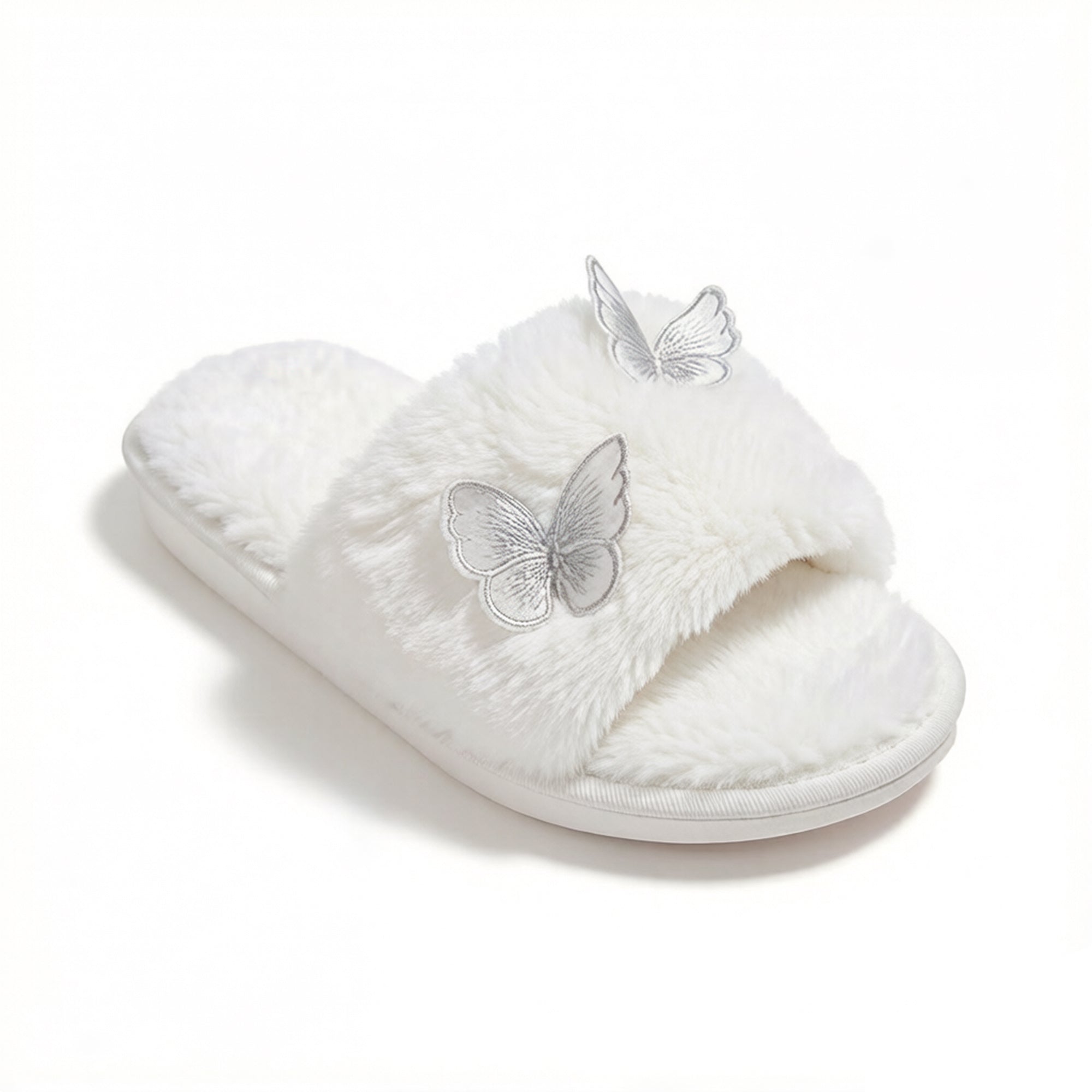 Anna-Kaci Women's Plush Slide Slippers with Embroidered Butterfly Detail
