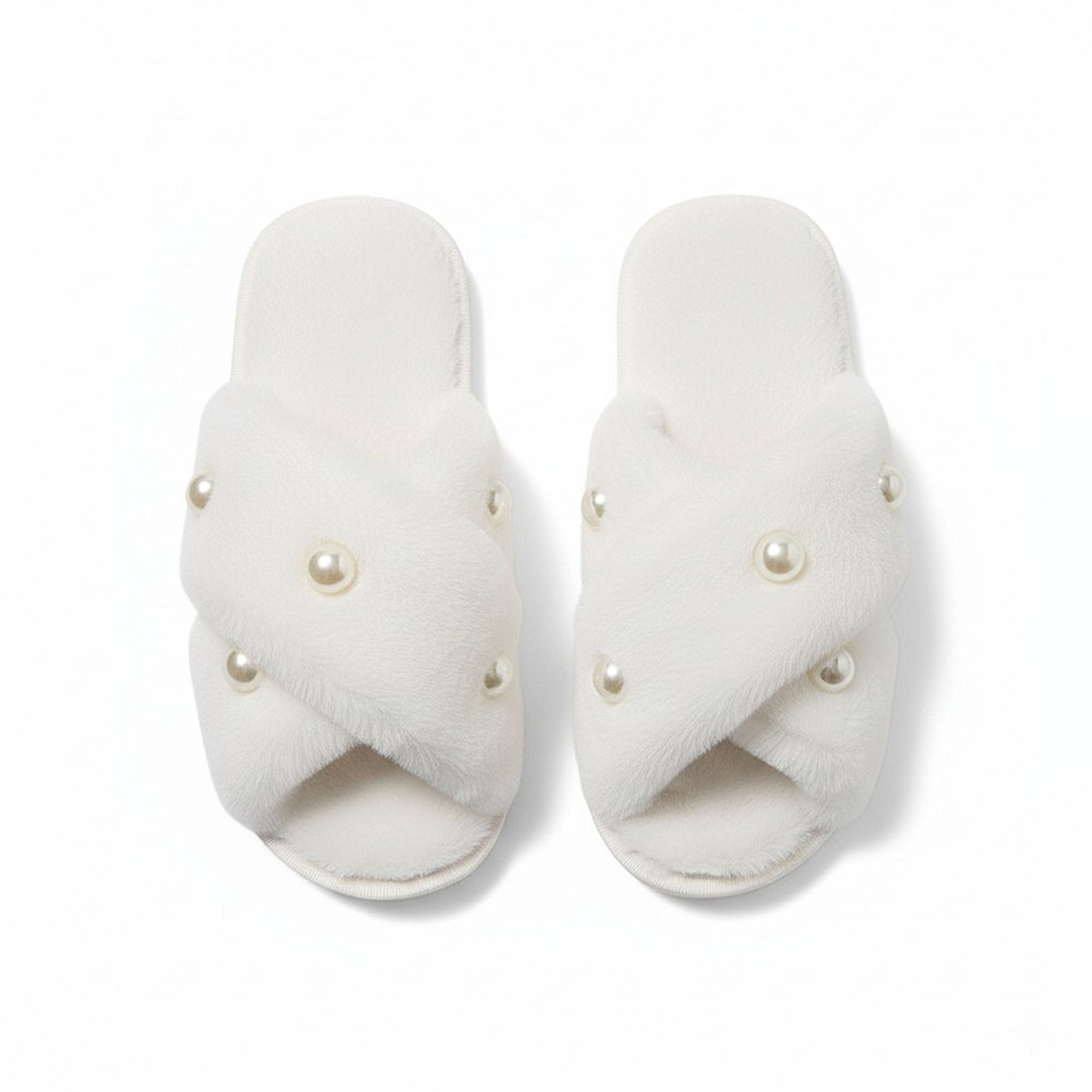 Anna-Kaci Women's Plush Slide Slippers with Pearl Embellishment Detail