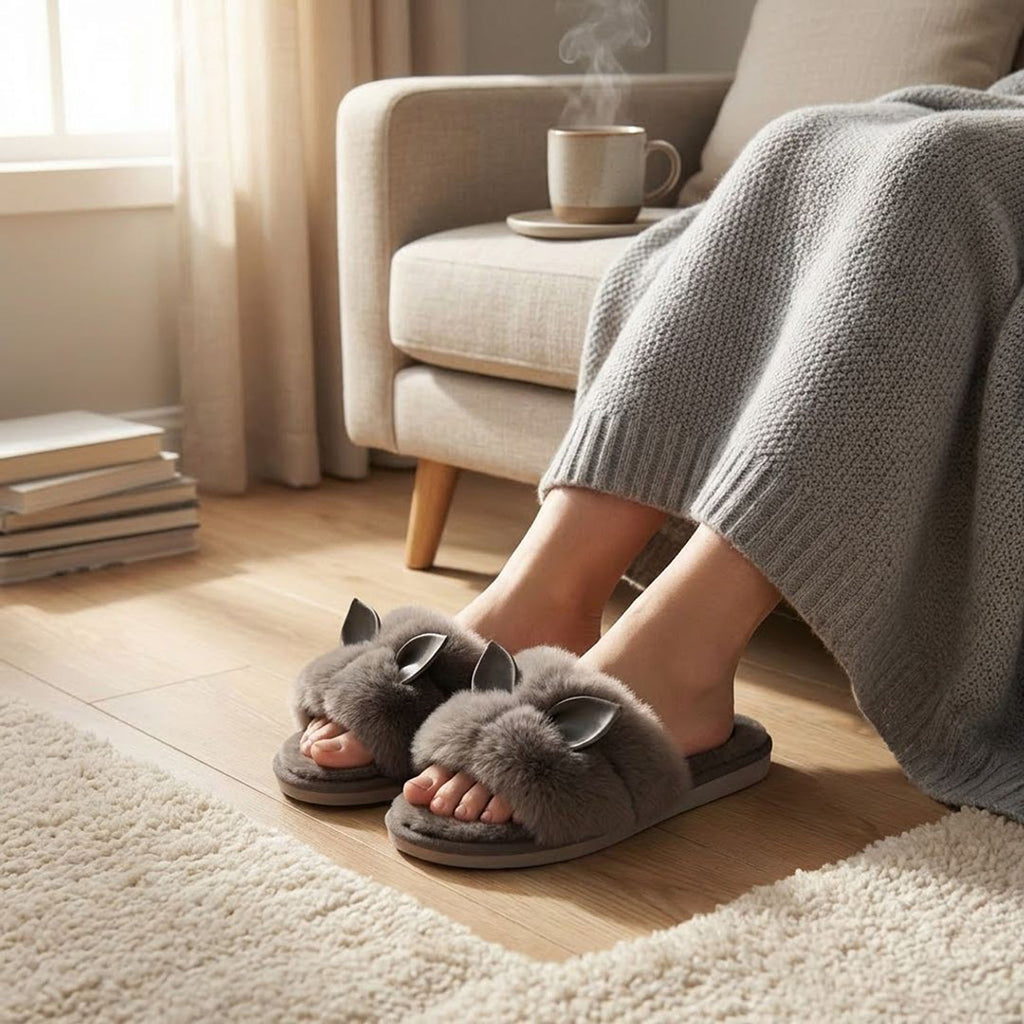 Anna-Kaci Women's Plush Slide Slippers with 3D Animal Ear Detail