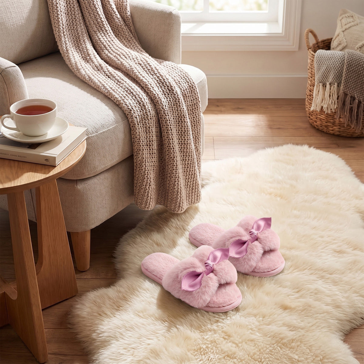 Pantuflas tipo slide de felpa para mujer Anna-Kaci con detalle de orejas de animales en 3D