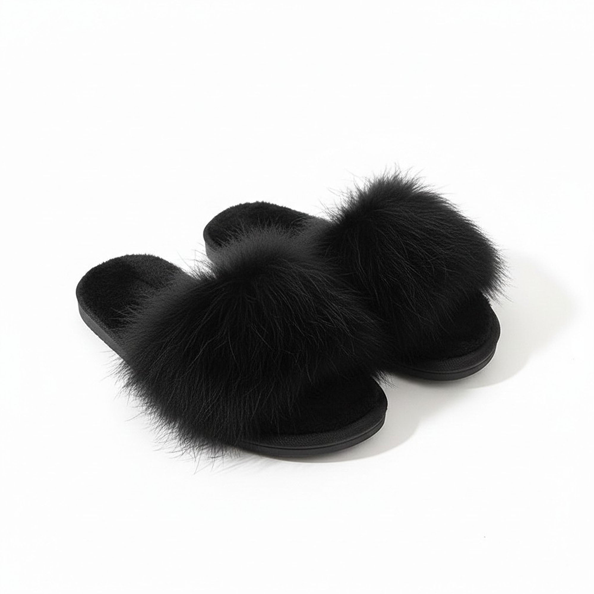 Anna-Kaci Women's Plush Faux Fur Slide Slippers with Fluffy Strap