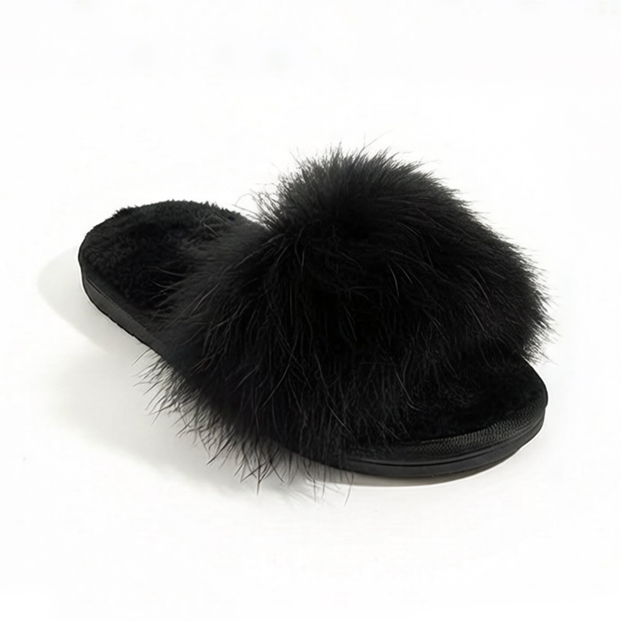 Anna-Kaci Women's Plush Faux Fur Slide Slippers with Fluffy Strap