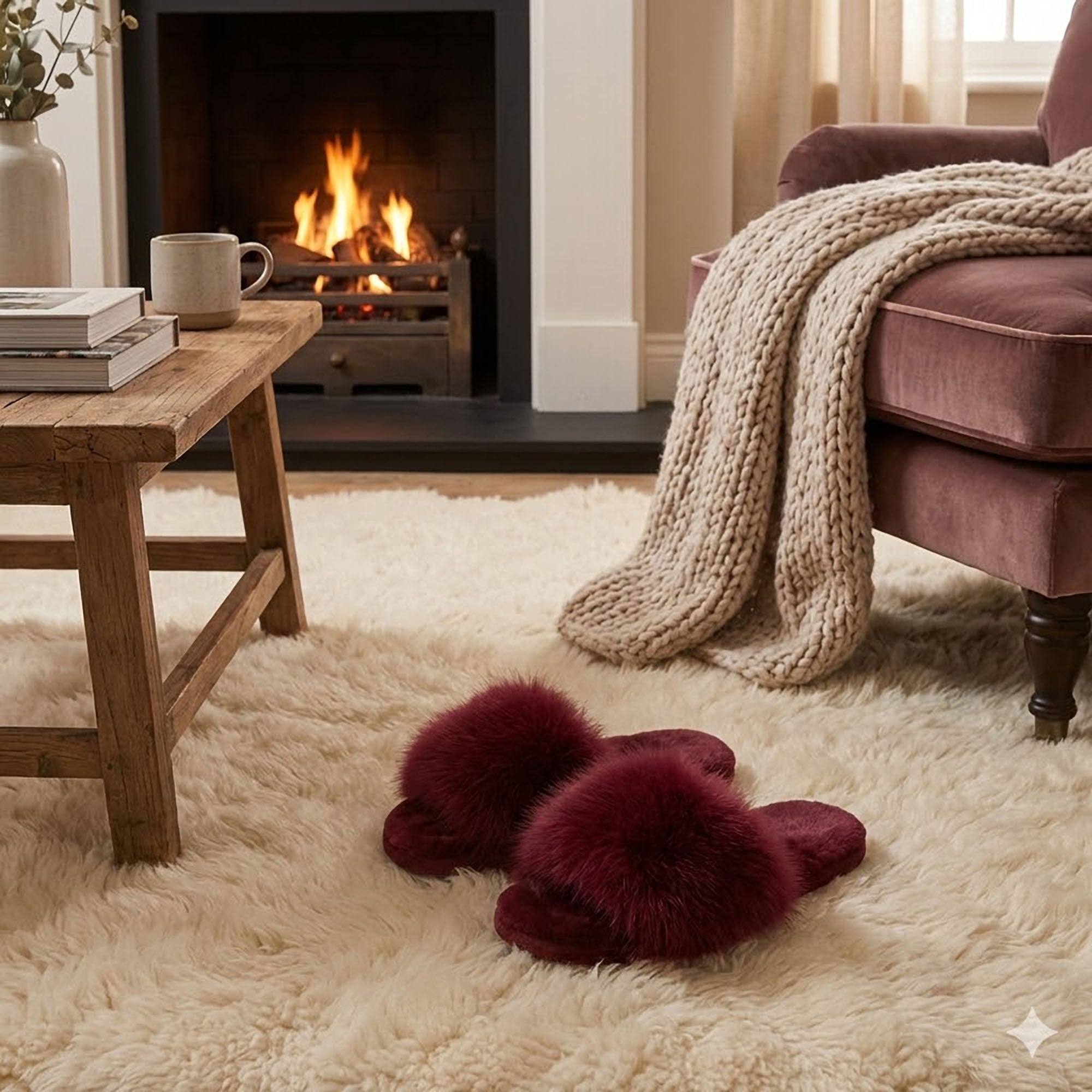 Anna-Kaci Women's Plush Faux Fur Slide Slippers with Fluffy Strap