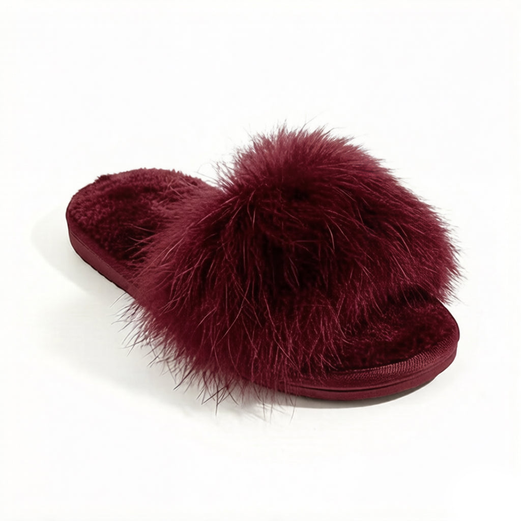 Anna-Kaci Women's Plush Faux Fur Slide Slippers with Fluffy Strap