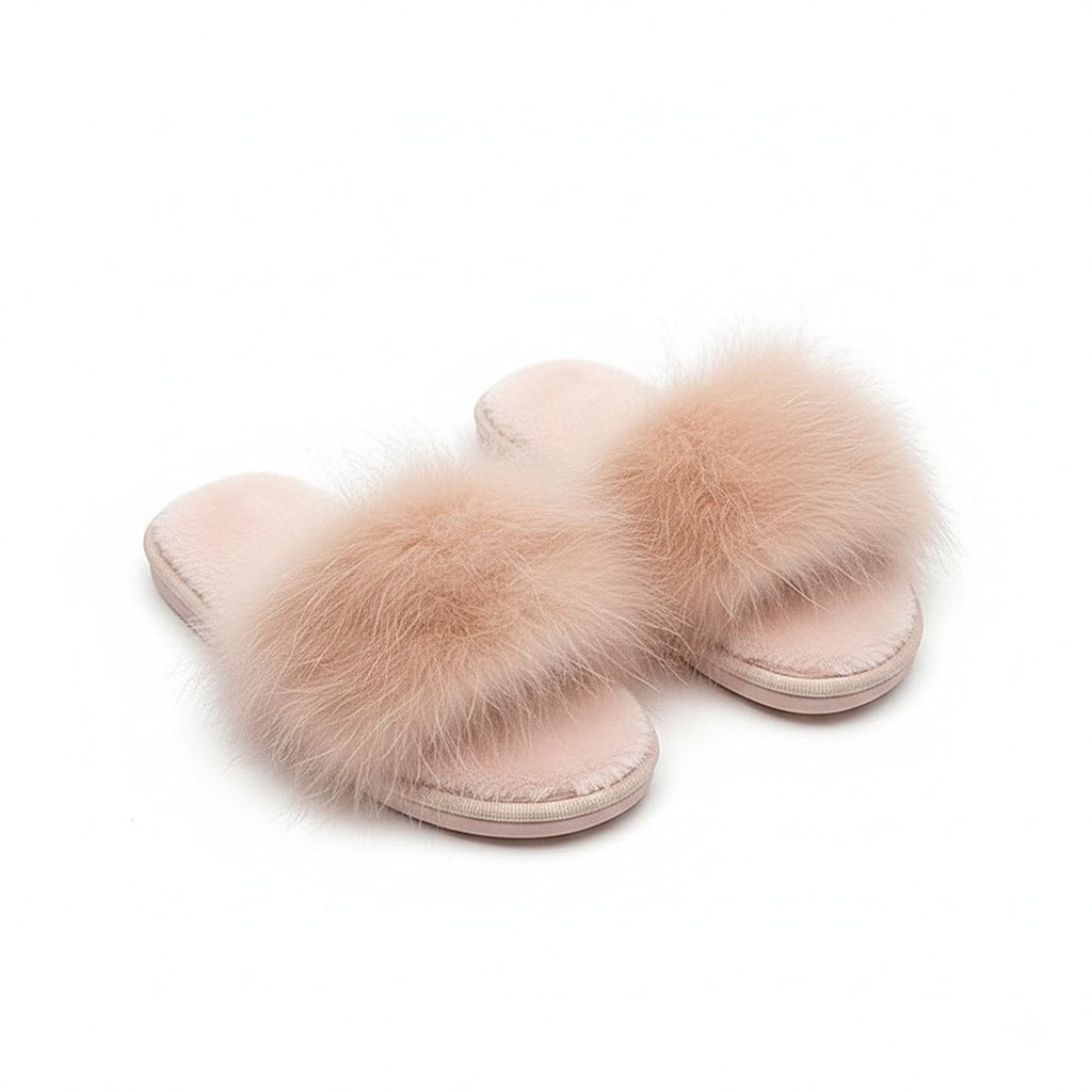 Anna-Kaci Women's Plush Faux Fur Slide Slippers with Fluffy Strap