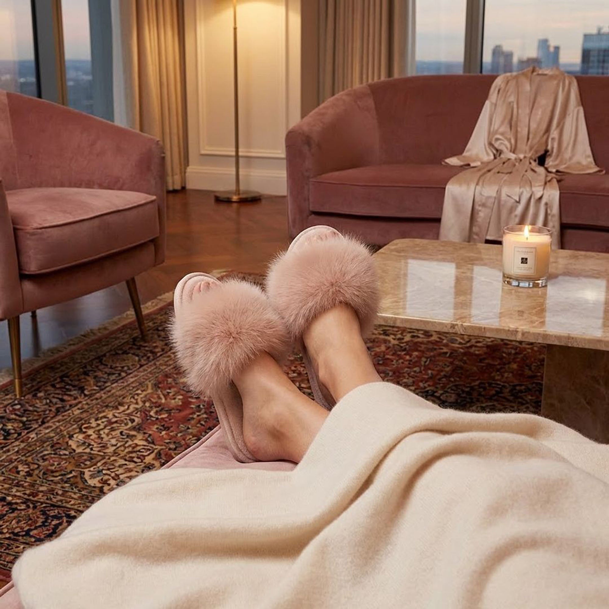 Anna-Kaci Women's Plush Faux Fur Slide Slippers with Fluffy Strap