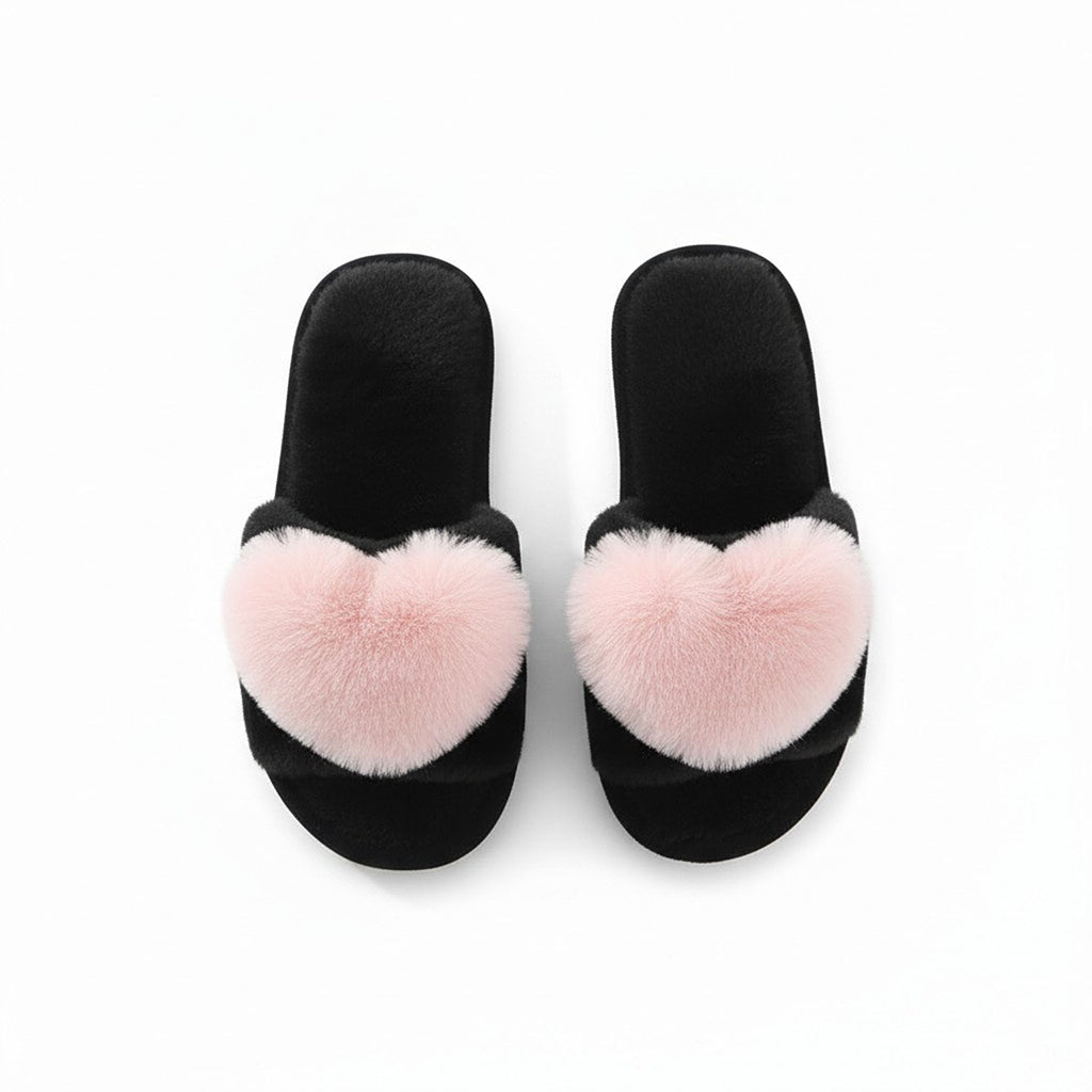 Anna-Kaci Women's Plush Slide Slippers with Faux Fur Pom Detail