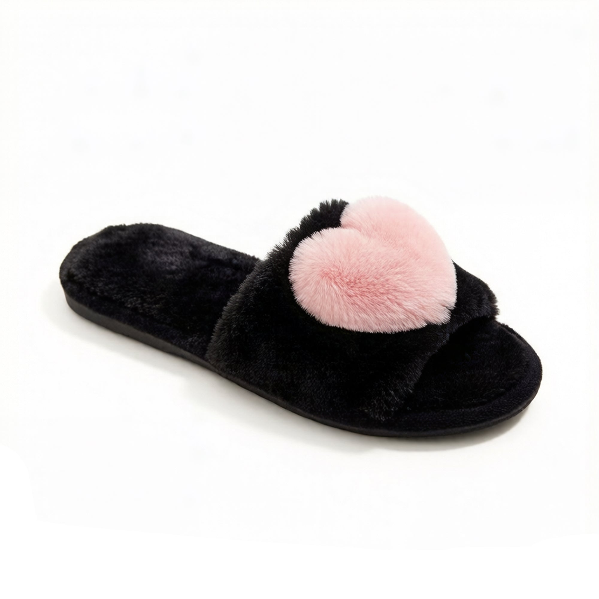 Anna-Kaci Women's Plush Slide Slippers with Faux Fur Pom Detail