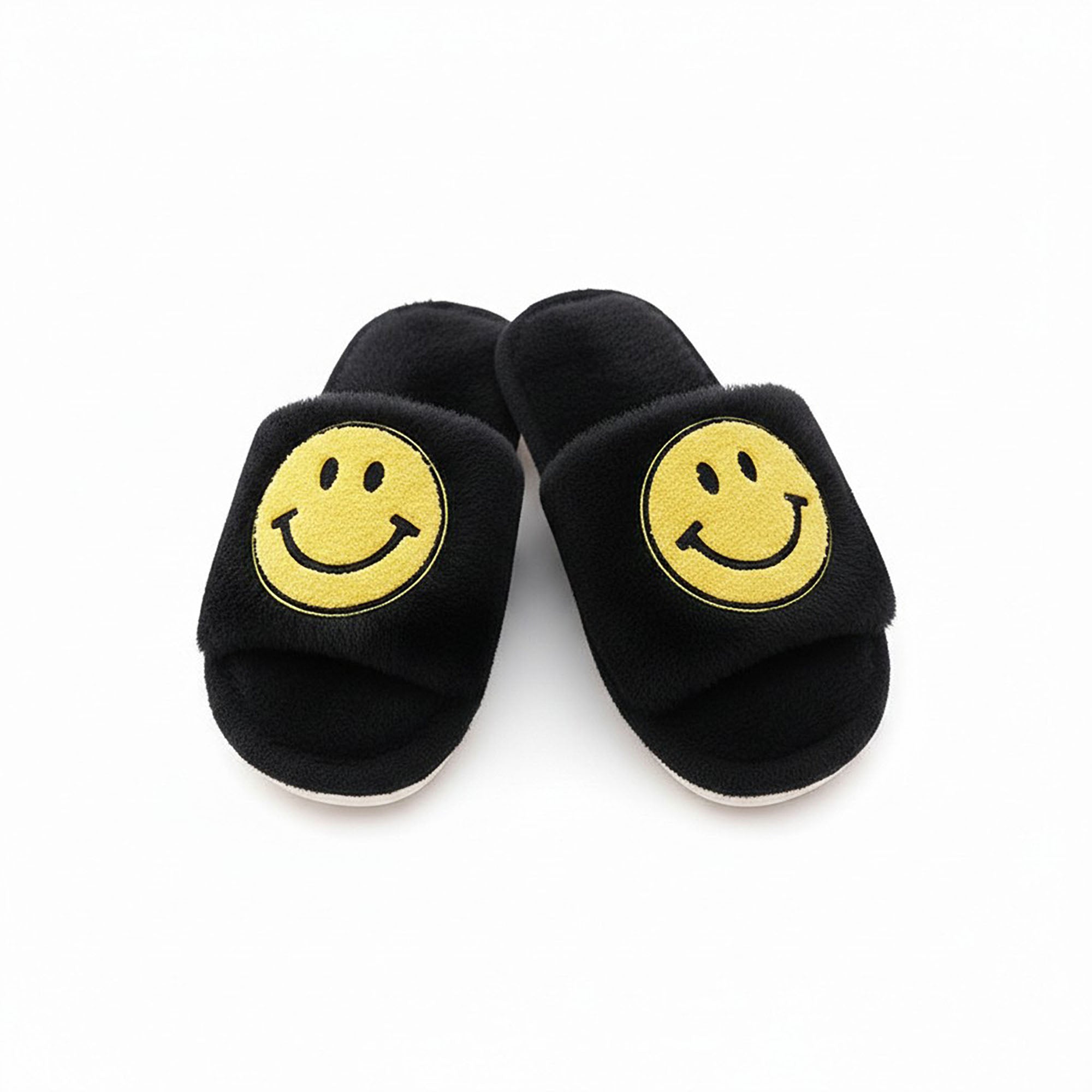 Anna-Kaci Women's Plush Slide Slippers with Smiley Graphic Detail