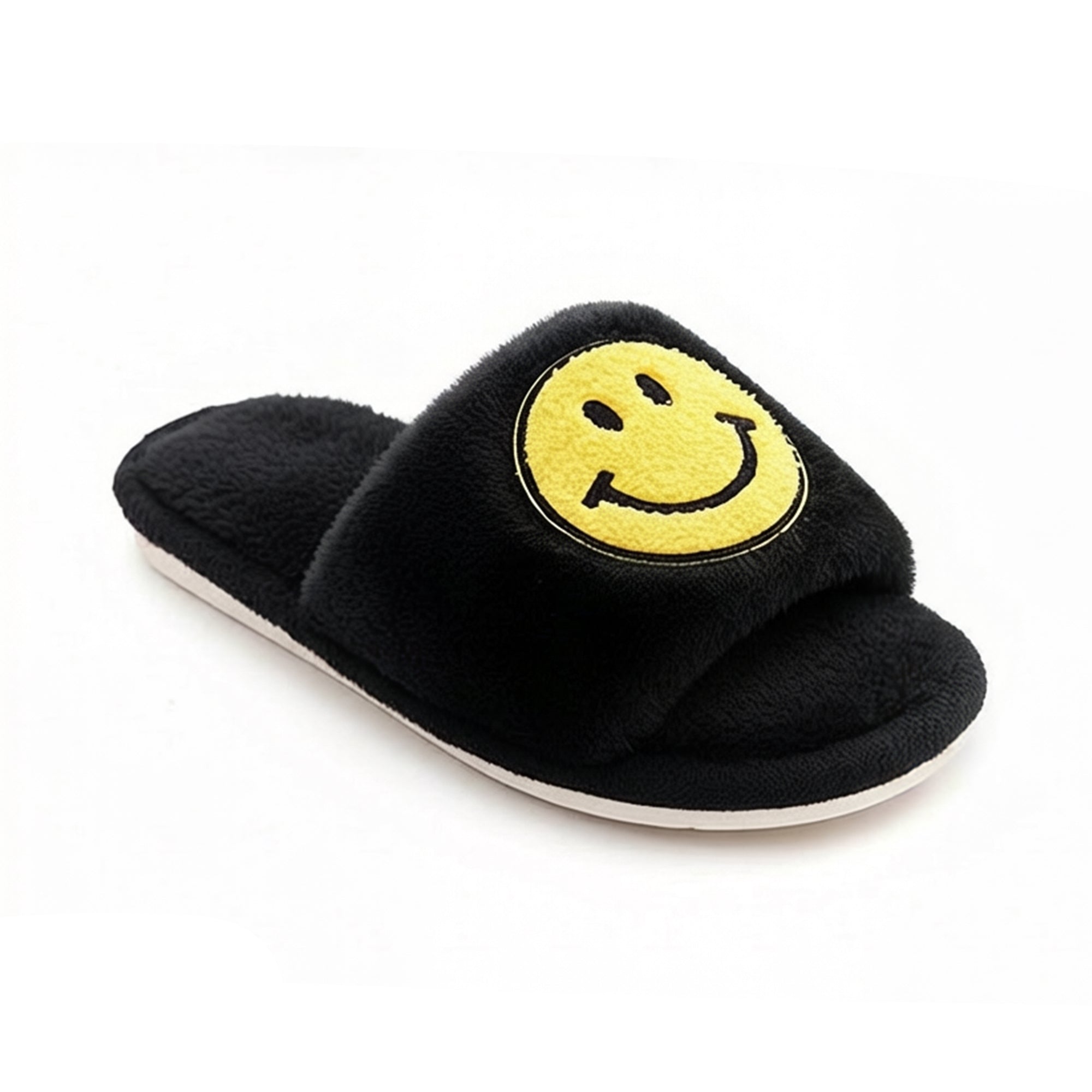 Anna-Kaci Women's Plush Slide Slippers with Smiley Graphic Detail