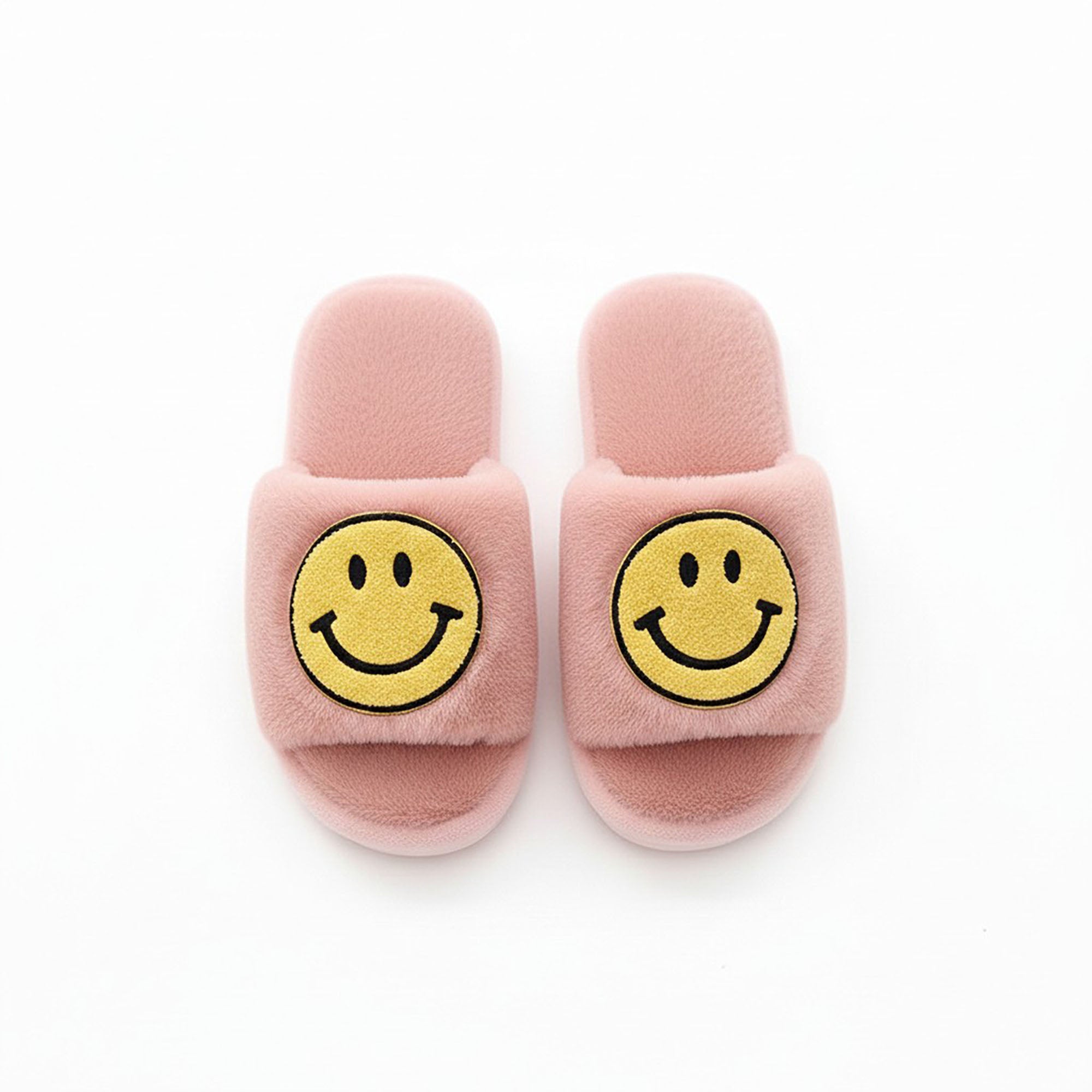 Anna-Kaci Women's Plush Slide Slippers with Smiley Graphic Detail