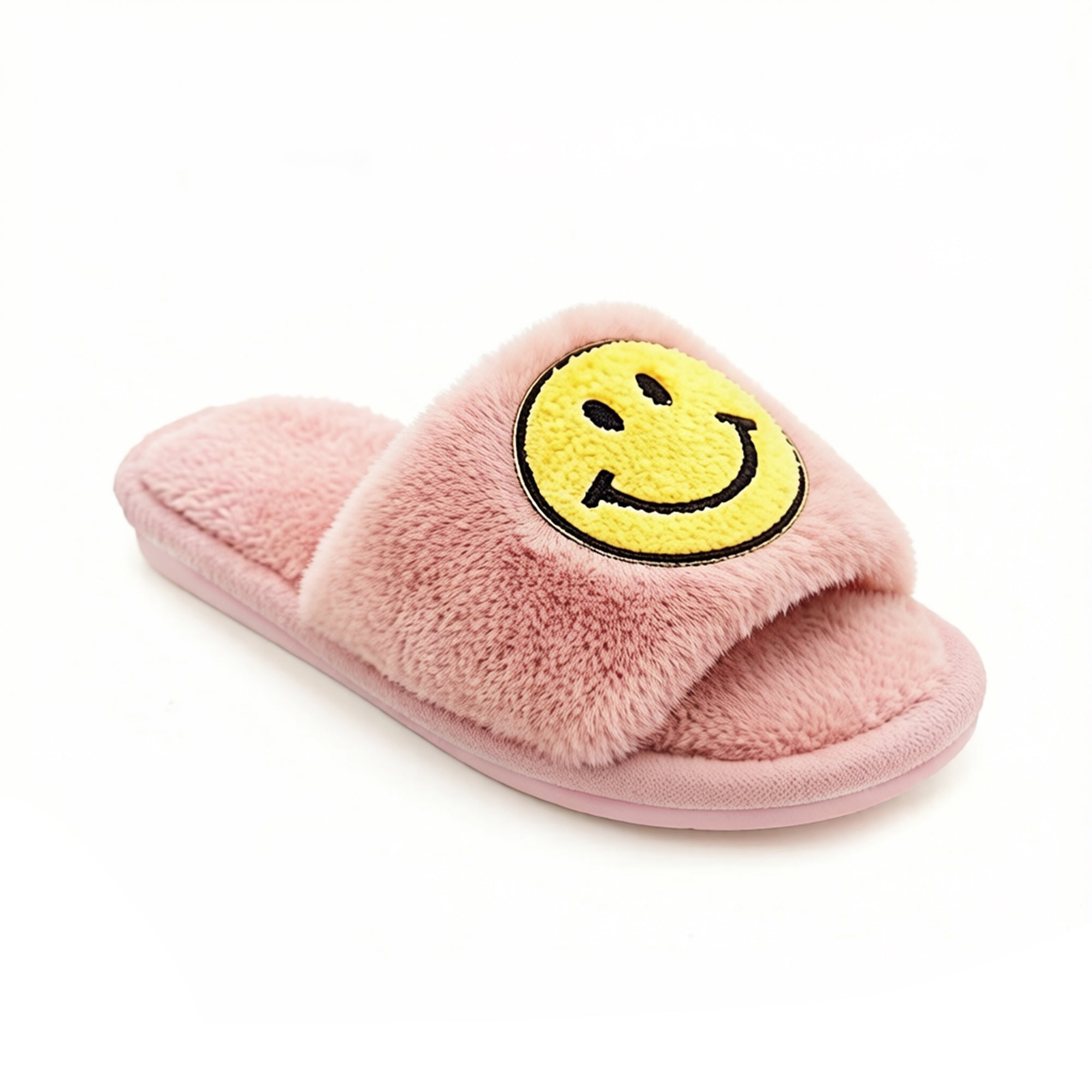 Anna-Kaci Women's Plush Slide Slippers with Smiley Graphic Detail