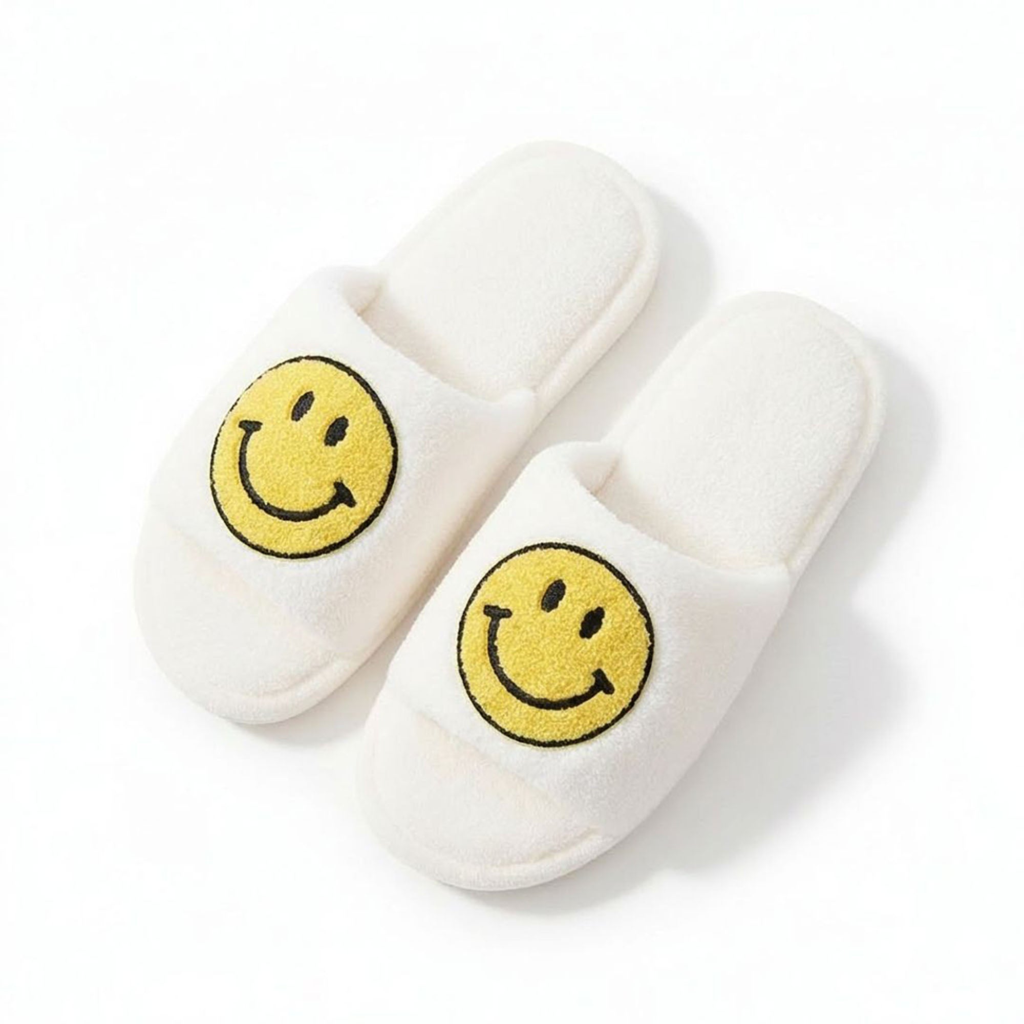Anna-Kaci Women's Plush Slide Slippers with Smiley Graphic Detail