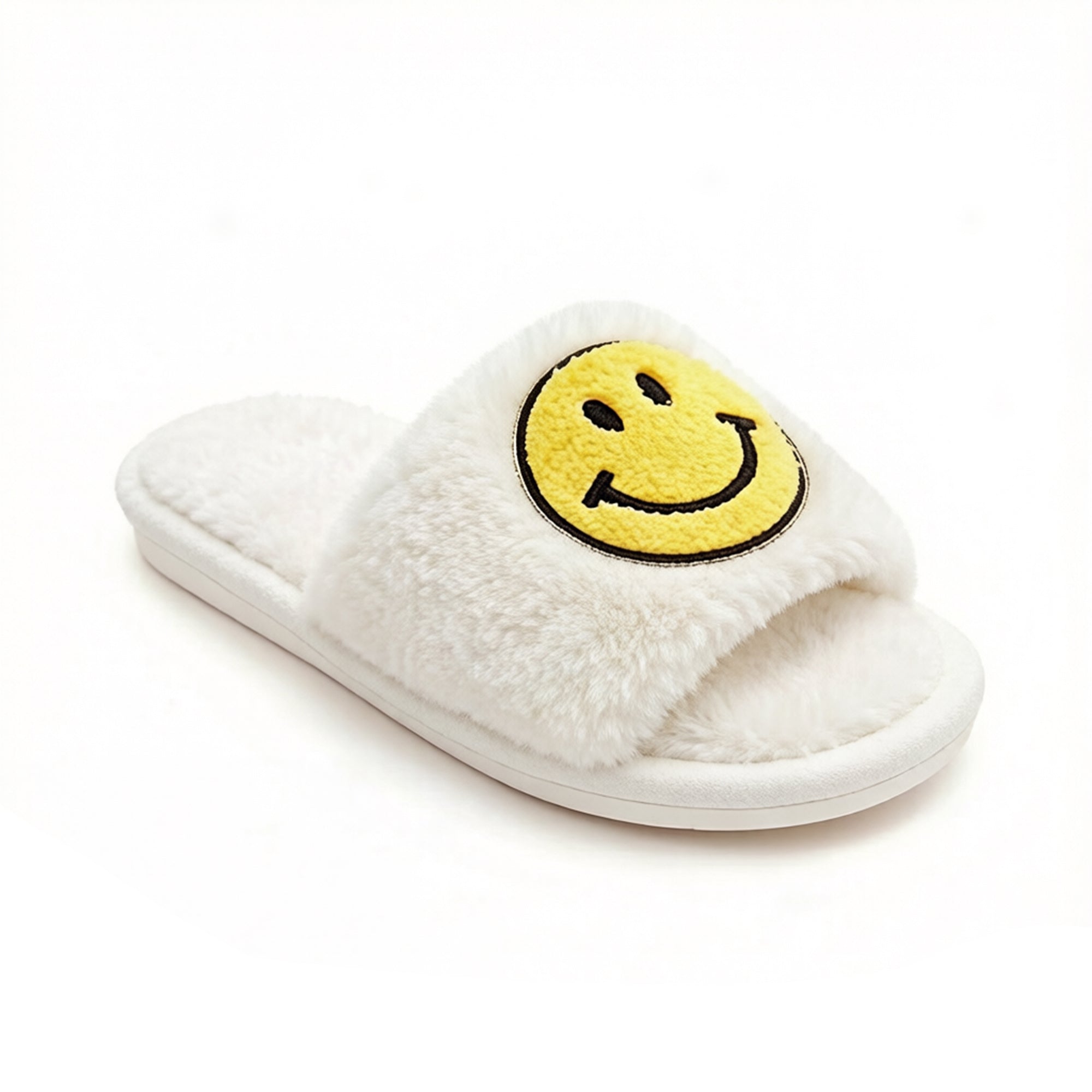 Anna-Kaci Women's Plush Slide Slippers with Smiley Graphic Detail