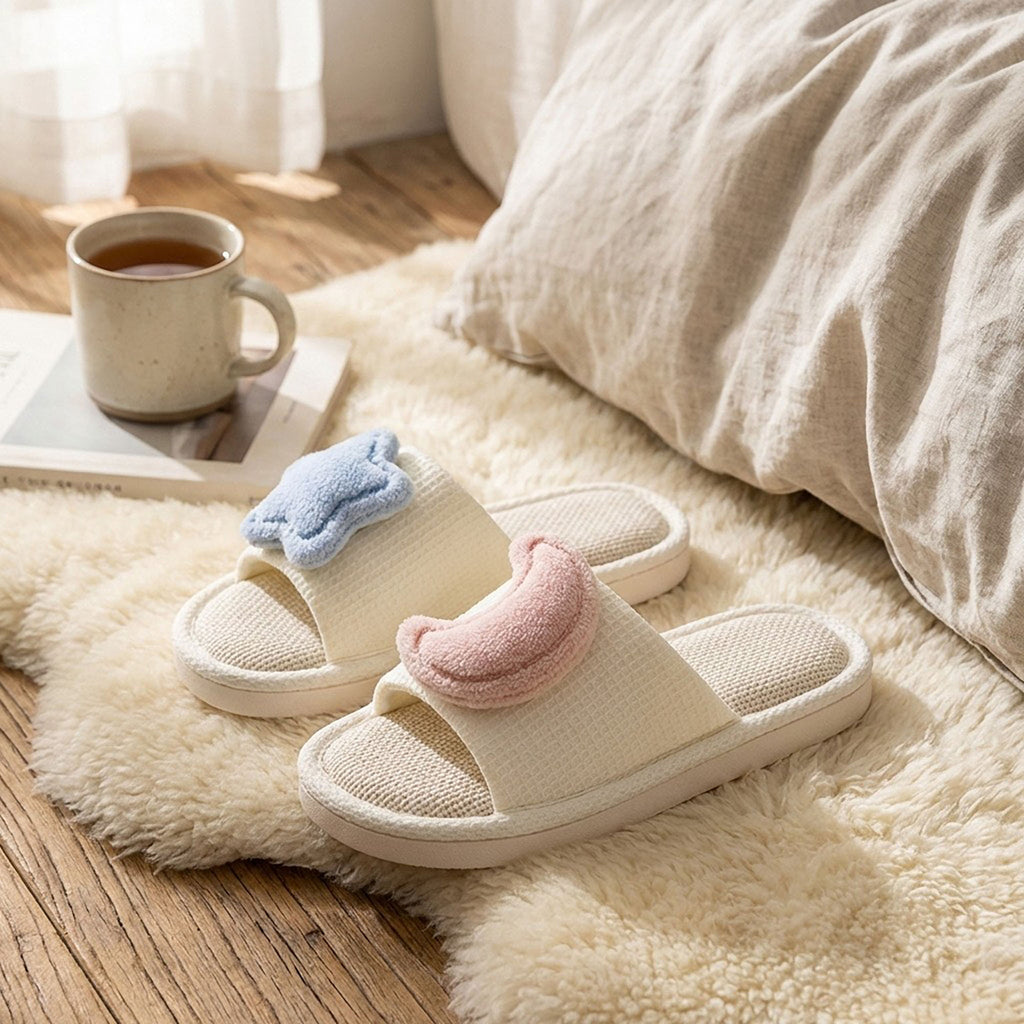 Anna-Kaci Women's Indoor Slide Slippers with Star and Moon Detail
