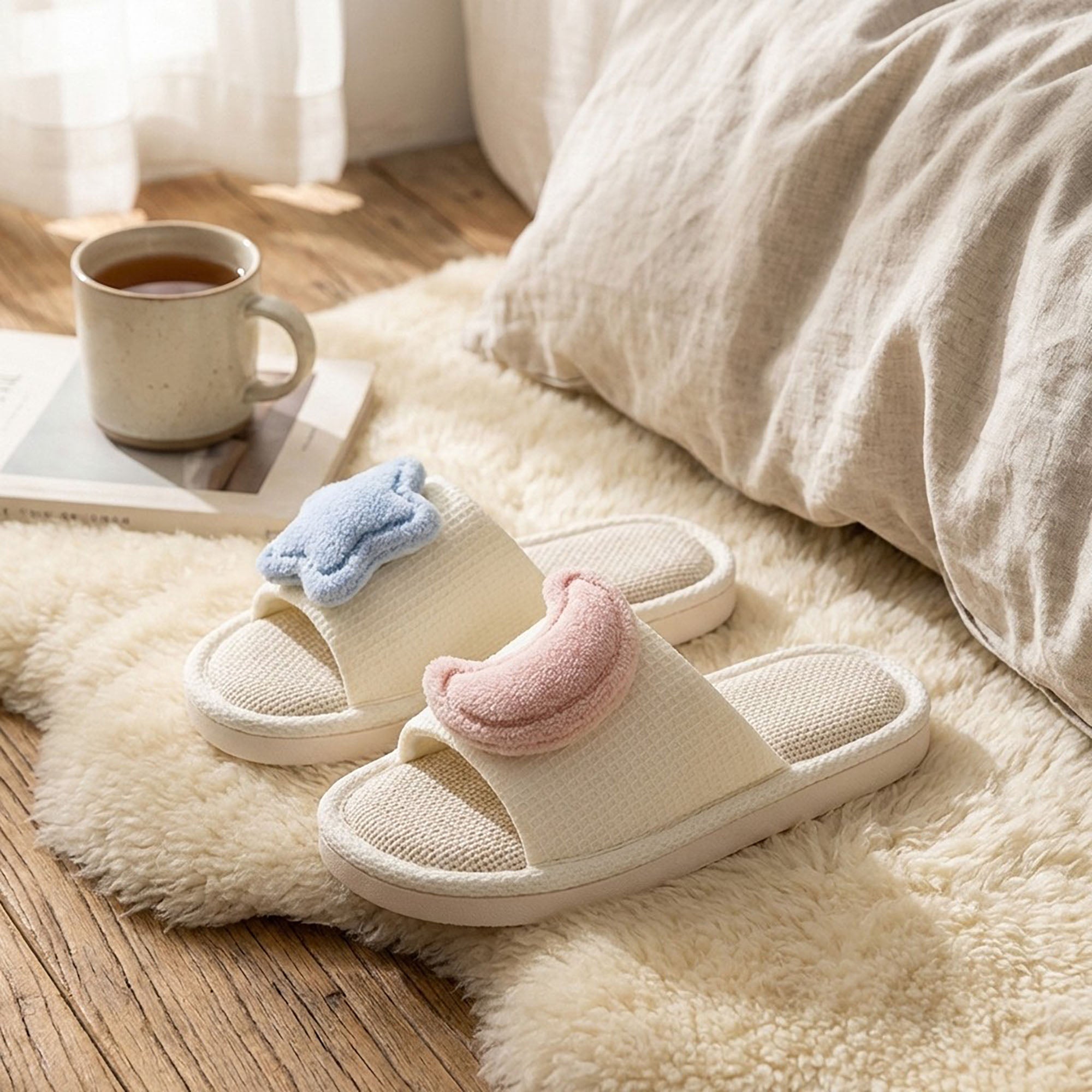Anna-Kaci Women's Indoor Slide Slippers with Star and Moon Detail